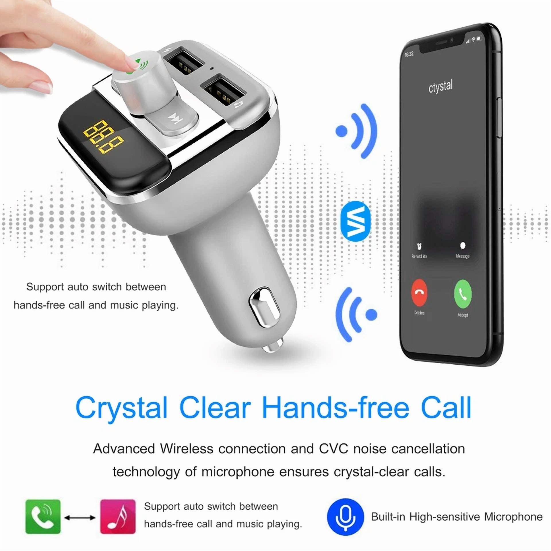 Rhea Wireless Handsfree Car Kit FM Transmitter with Dual USB Charger (Black, 1 Pack) 8e203