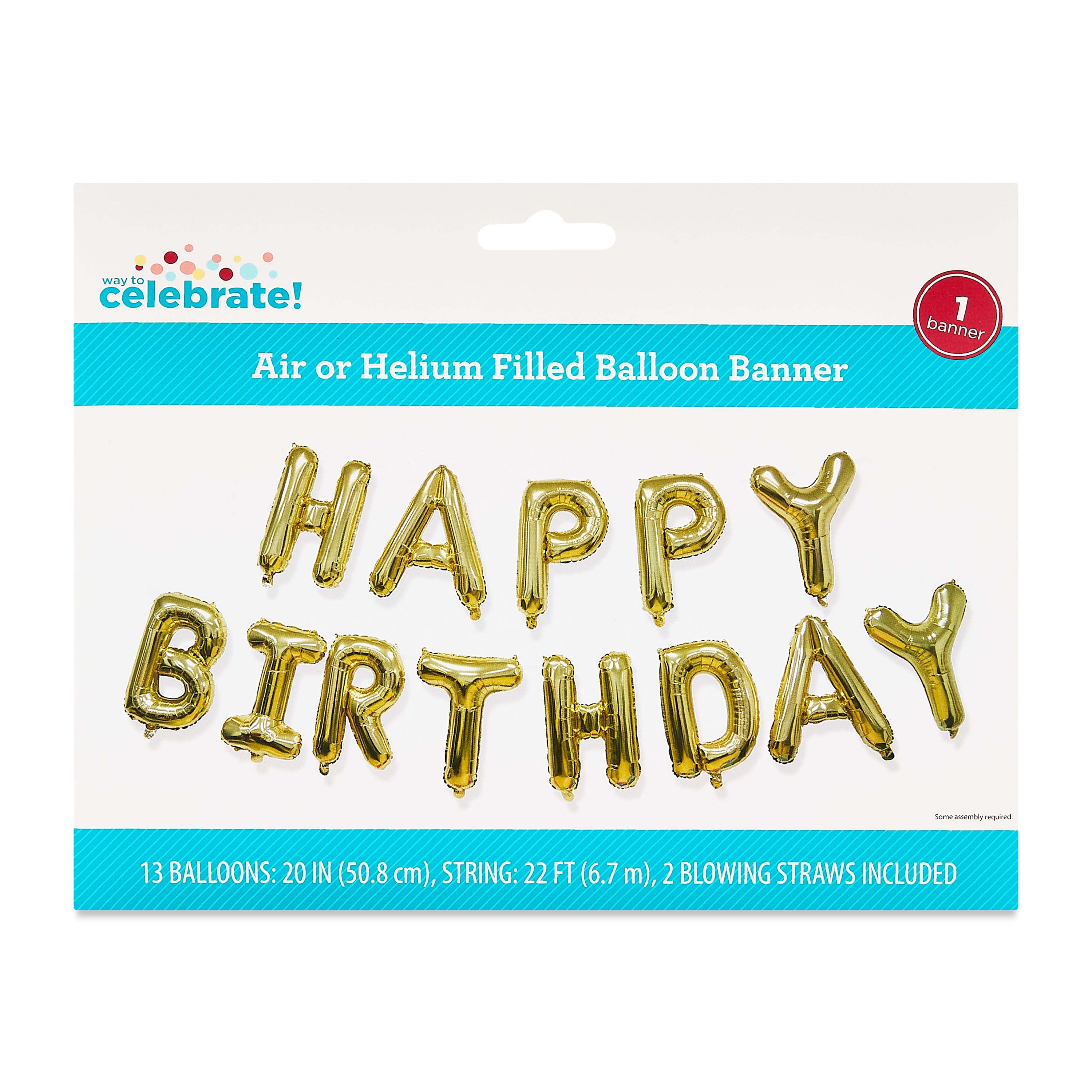 Way To Celebrate Happy Birthday Balloon Banner Kit (Gold, 16 Pieces) giptf