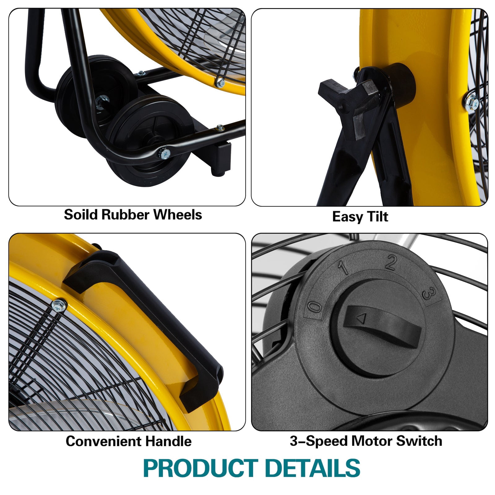 Achazel 24 Inch Industrial Drum Fan, Heavy-Duty 3-Speed High Velocity Floor Fan for Warehouse and Garage Cooling (Yellow, 24 in) mufb0
