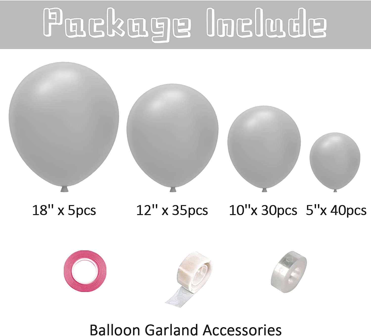 JOYYPOP Macaron Gray Balloon Garland Kit (110 Pieces, 5 in to 18 in) d1818