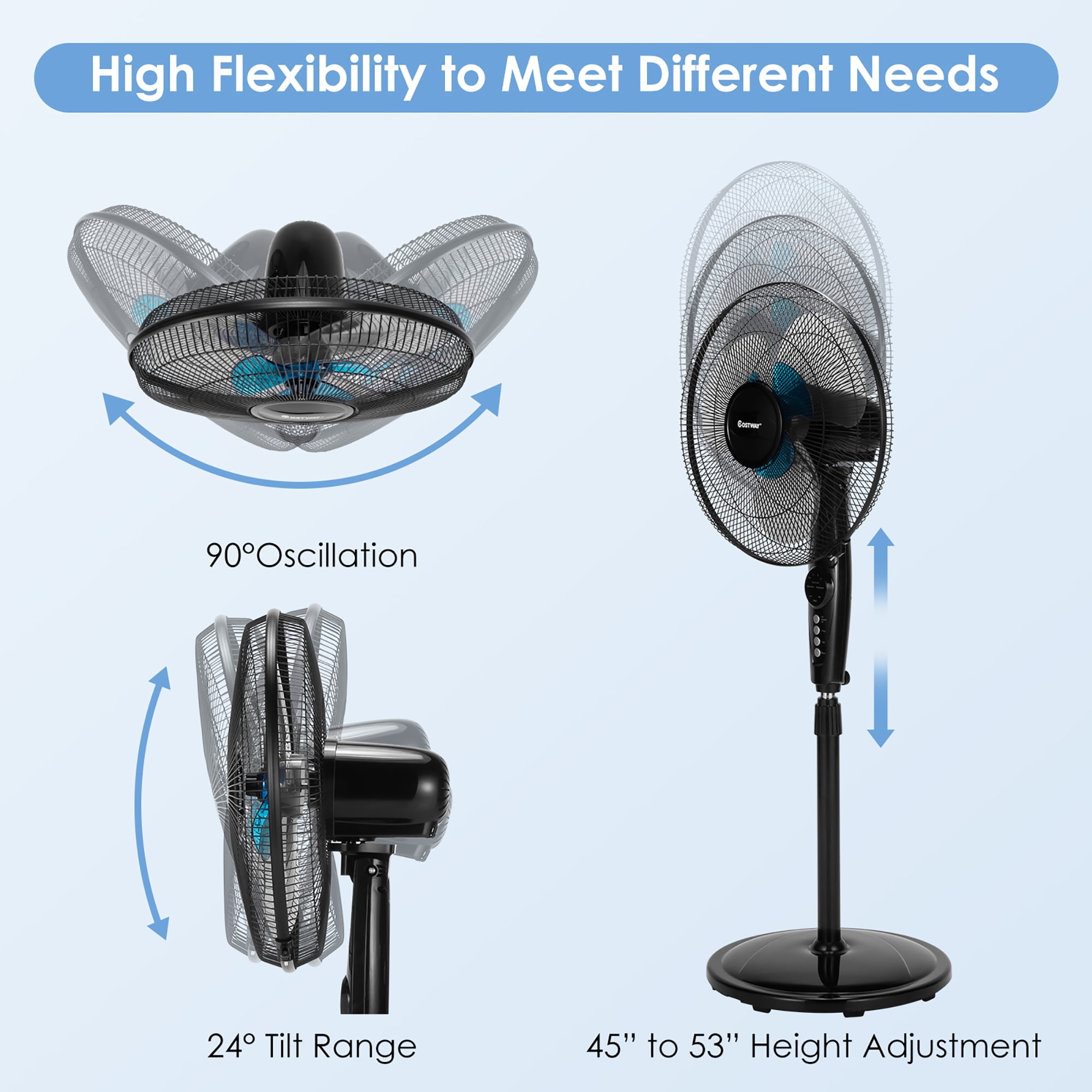 Costway 16 in Adjustable Oscillating Pedestal Fan with Dual Blades and Remote Control (Black, 16 in) gv60q