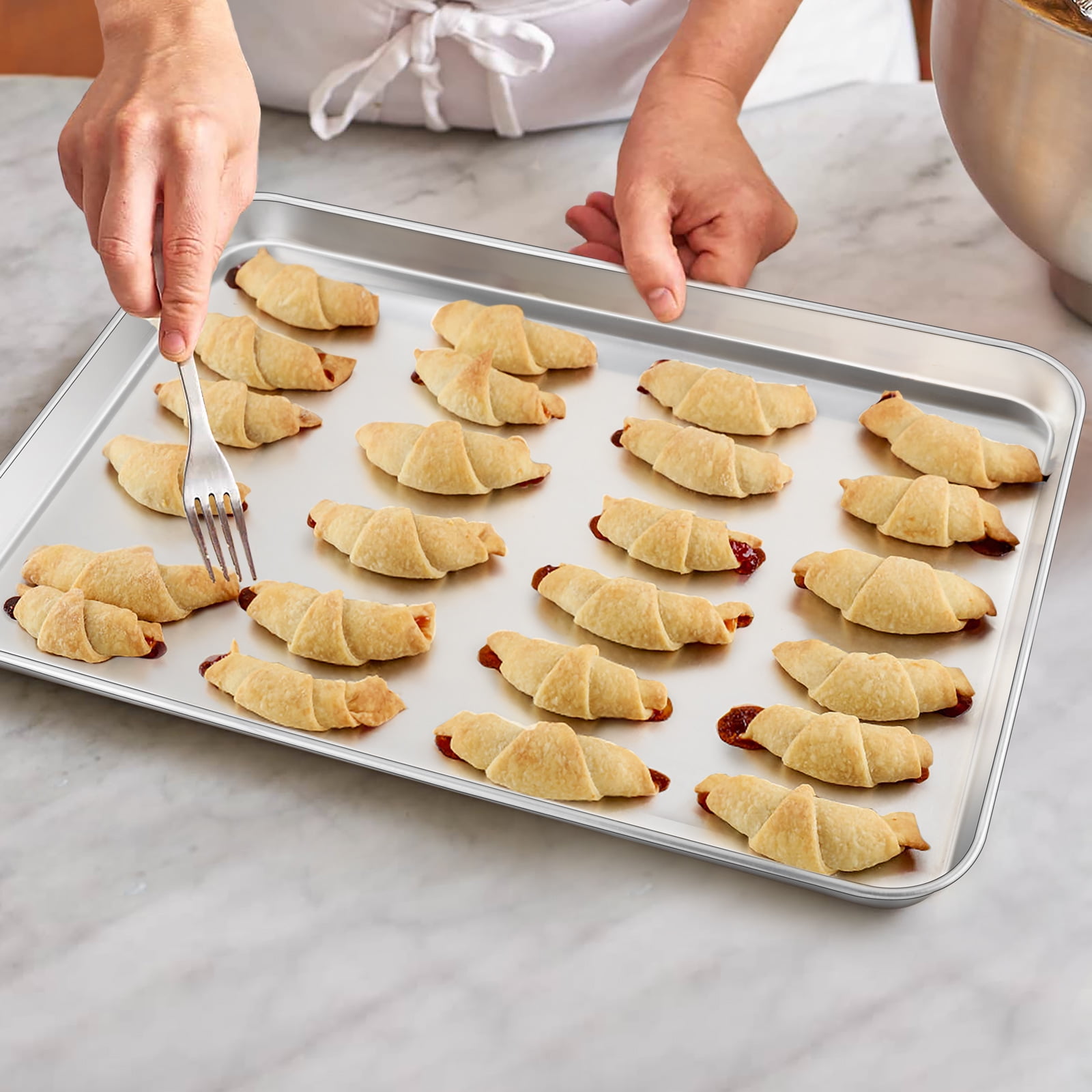 Vesteel Extra Large Stainless Steel Baking Sheet Set, Heavy Duty Cookie Pan for Oven (Silver, 20 in x 14 in x 1 in, 2-Pack) n6zvk