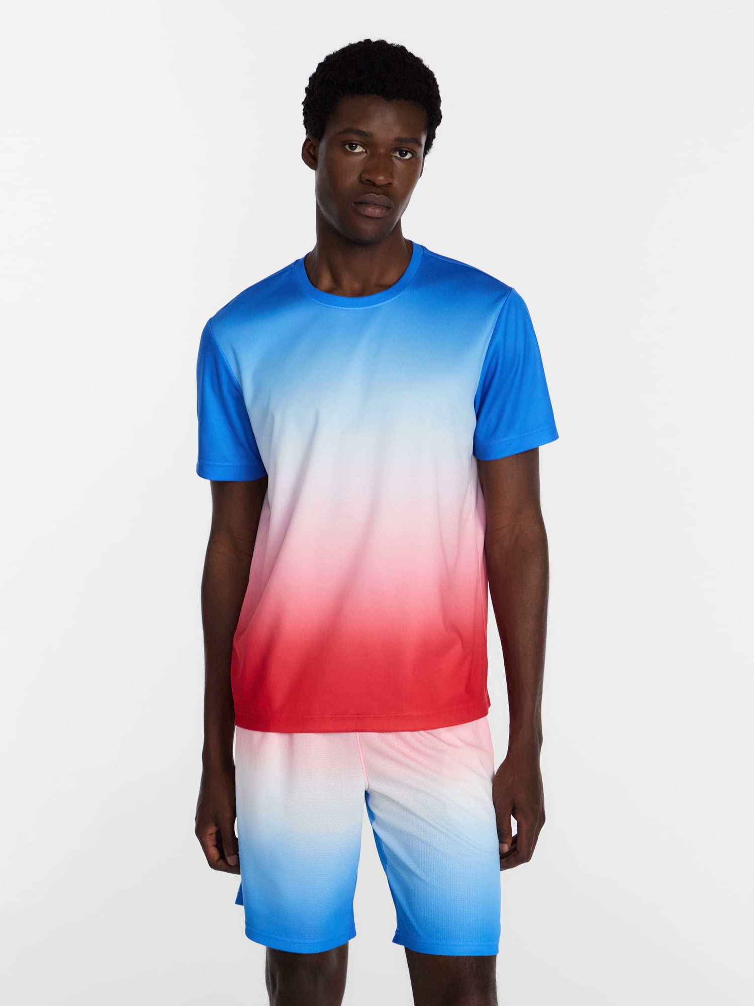 Athletic Works Men's Ombre Mesh Performance Tee (Blue/Red, XS-4XLT) 1lnoy