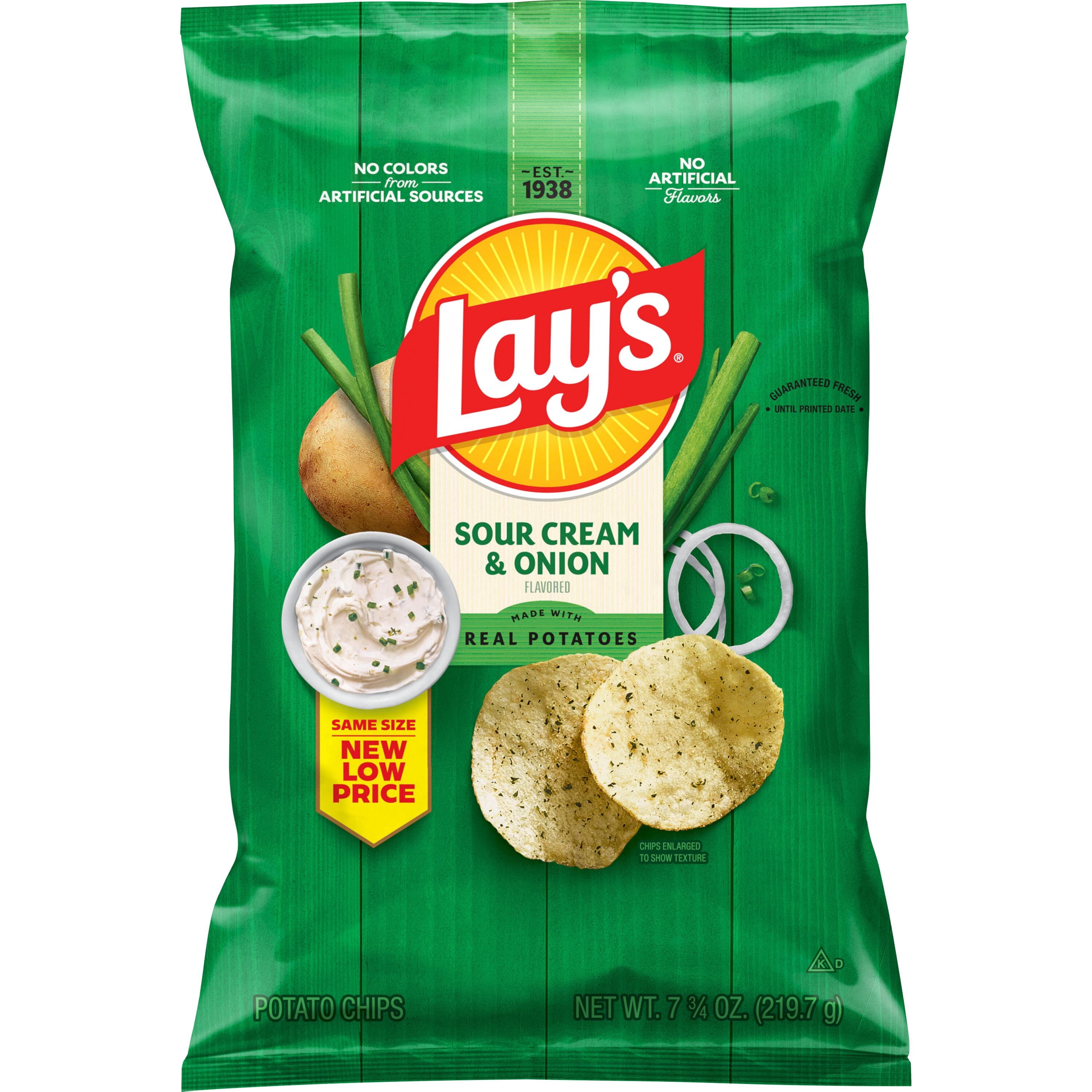 Lay's Sour Cream & Onion Potato Chips, Crispy Savory Snack (7.75 oz) e72x2