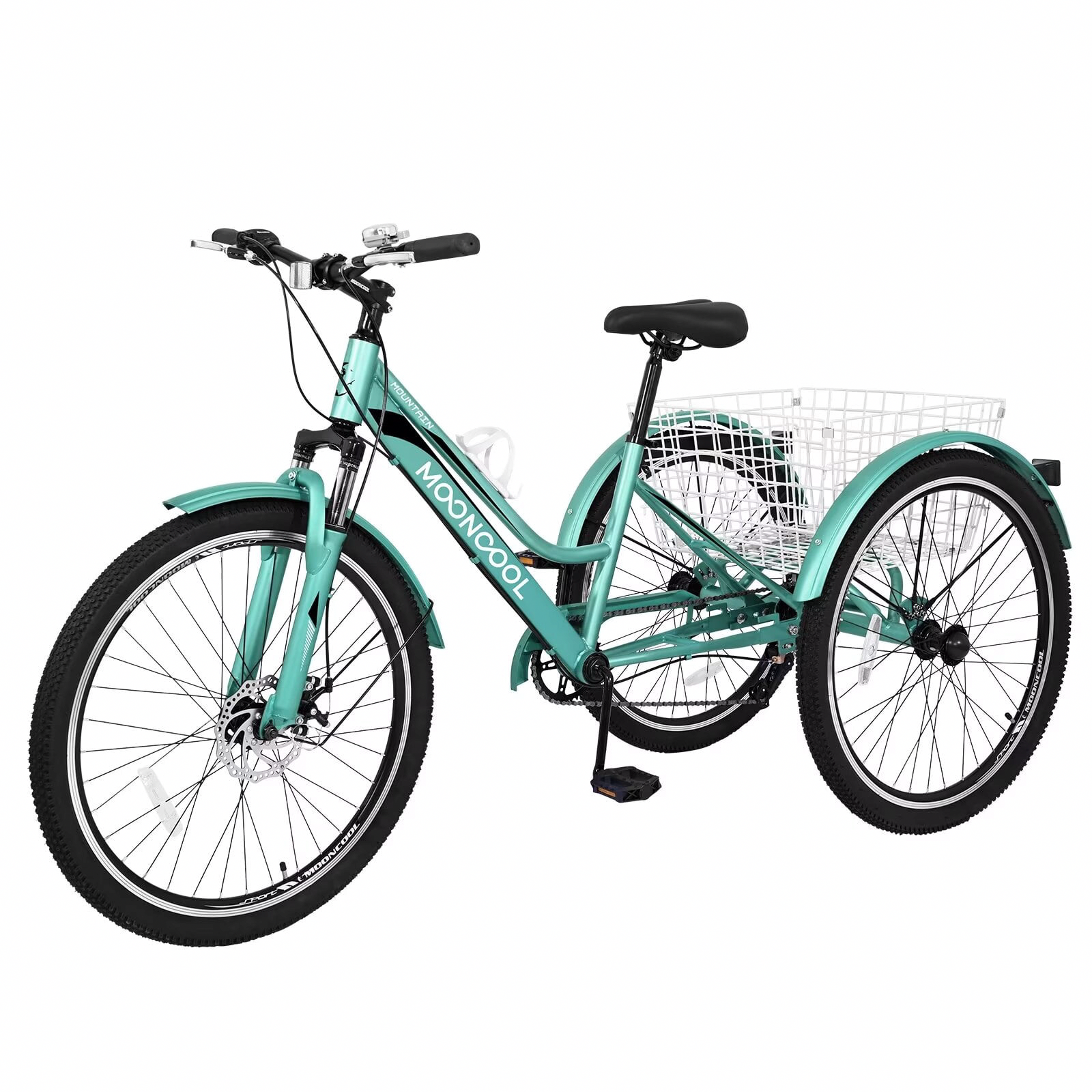 MOPHOTO Adult Mountain Tricycle 7-Speed Heavy Duty 3-Wheeled Bike with Large Storage Basket (26 in) 3qlsg