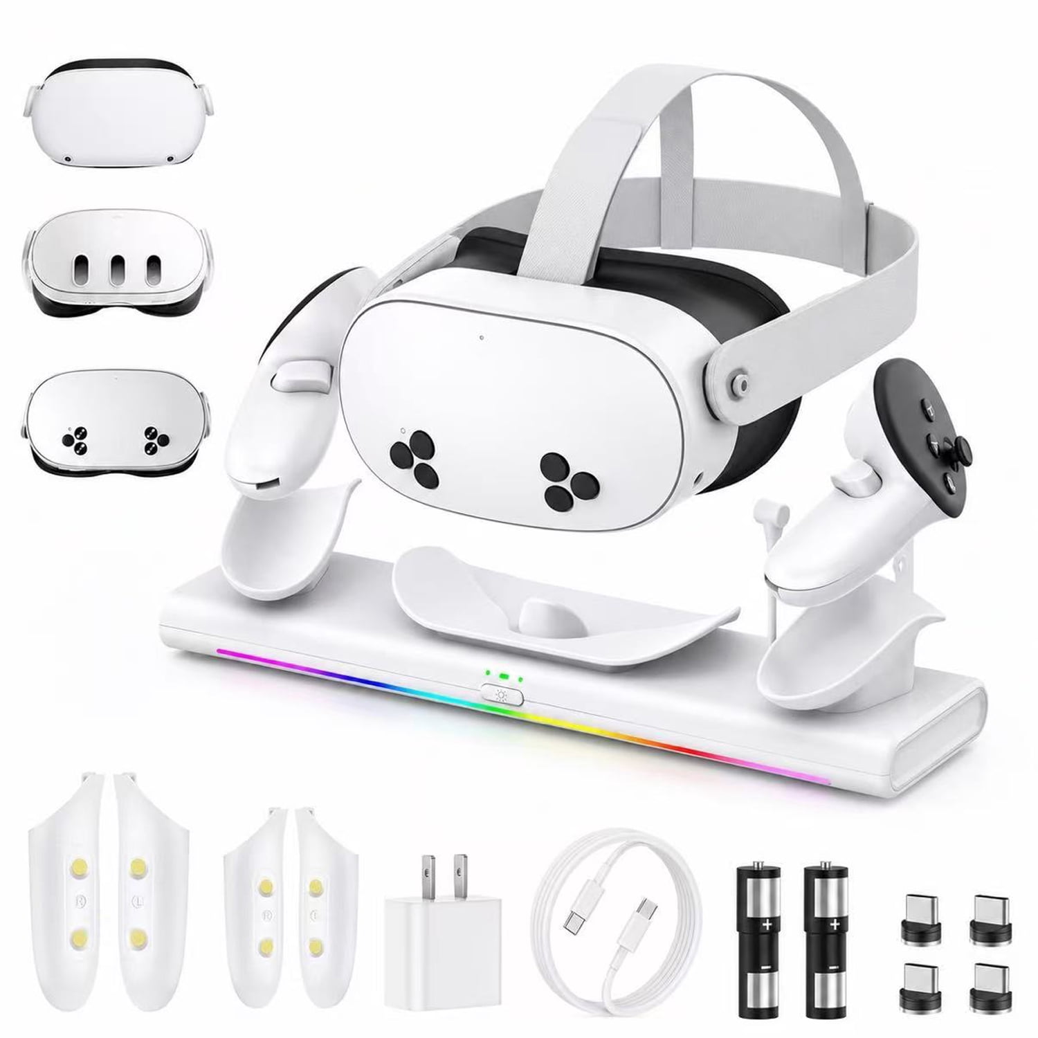 Prociv VR Charging Dock for Meta Quest 3S/3/2, Magnetic Fast Charging Station with RGB Light (White, 1 Pack) k1a4j