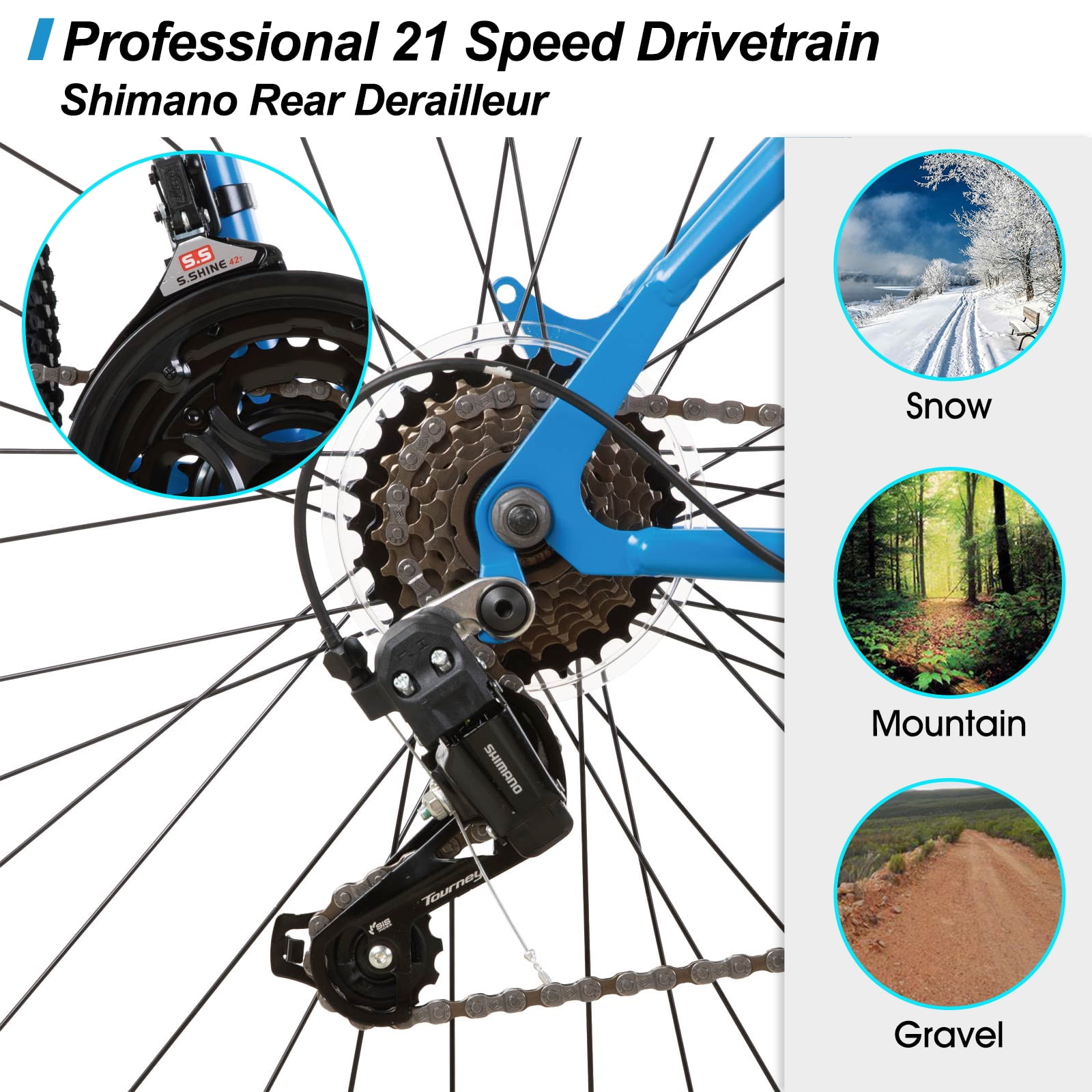 Hiland 26 in Mountain Bike, 21-Speed Hardtail MTB for Adults (Blue, 26 in) la806