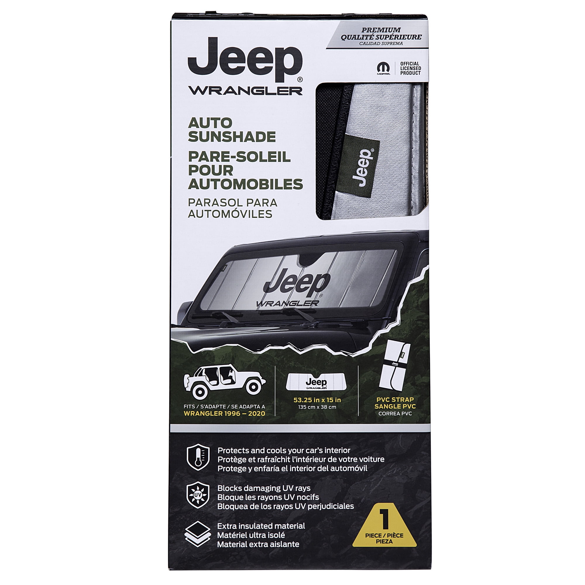 Jeep Plasticolor Wrangler Custom-Fit Auto Sunshade (Black, 15 in x 53.5 in) rupnm