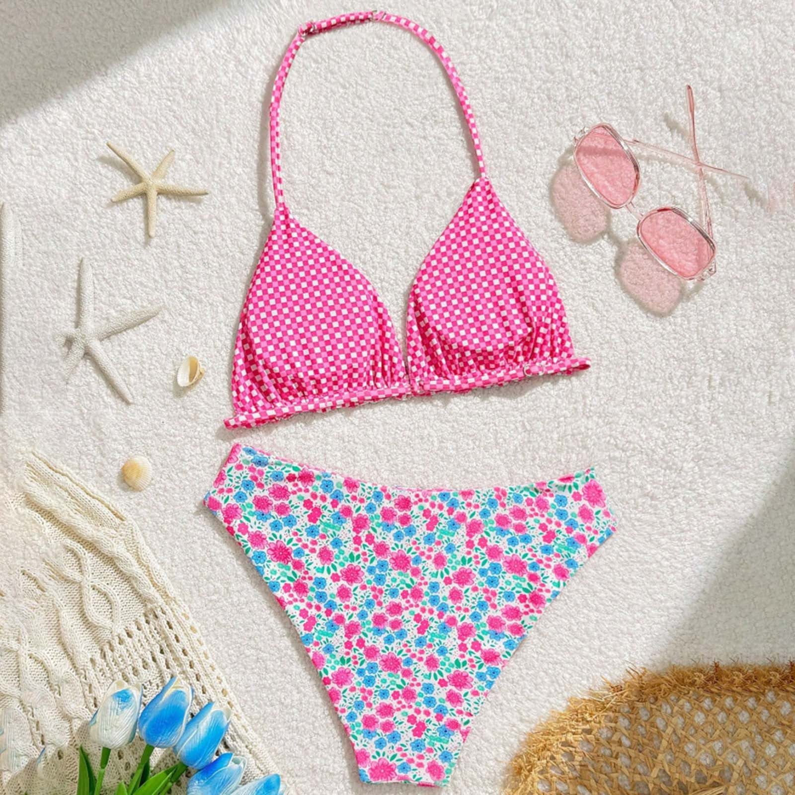 Nwiuh Girls Bikini Swimsuit Comfortable Summer Beach Swimwear (Pink, Size 11-12) ts1mi
