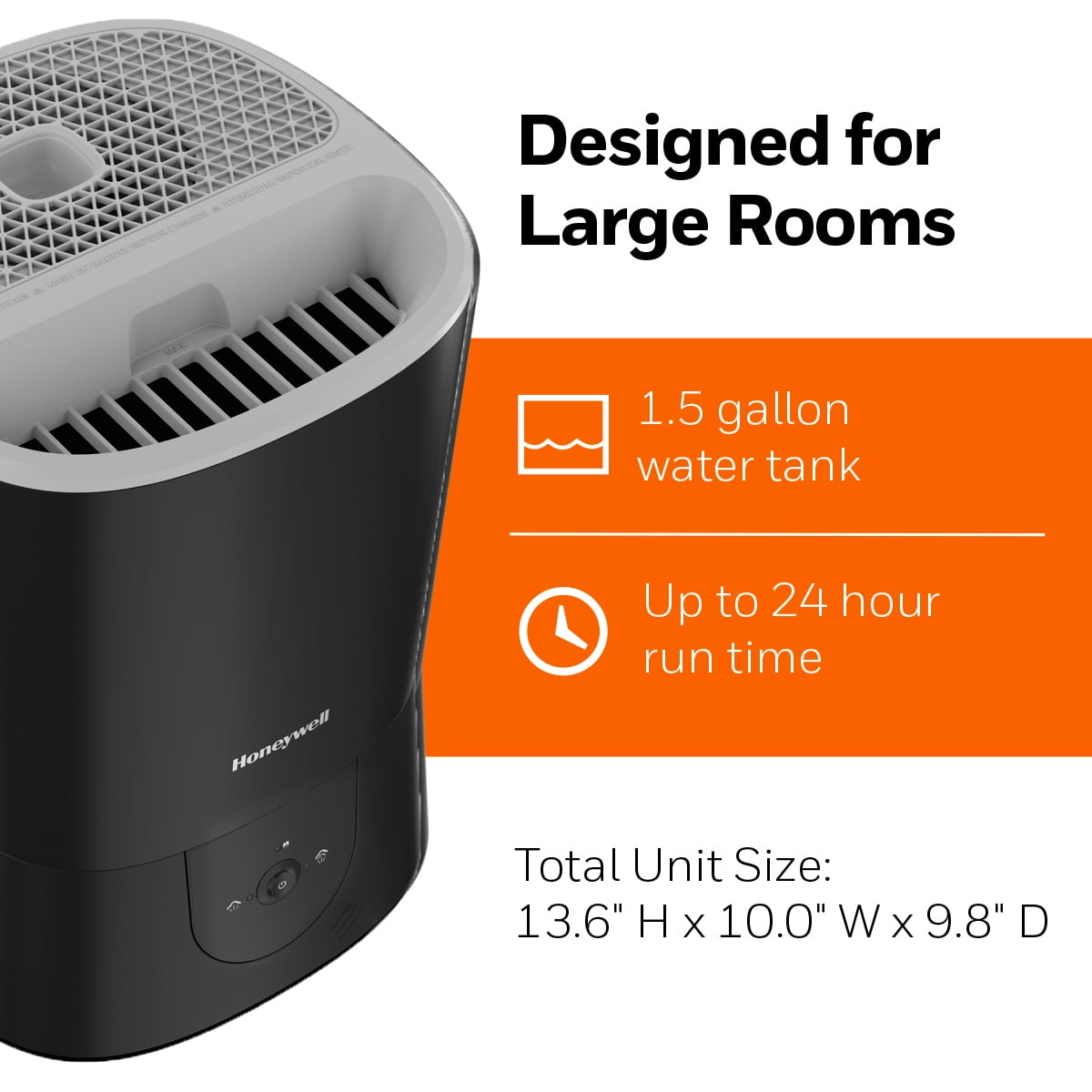 Honeywell Warm Mist Humidifier with Essential Oil Cup, Filter-Free Design for Home Air Quality (Black, 1.5 gal) 5w482