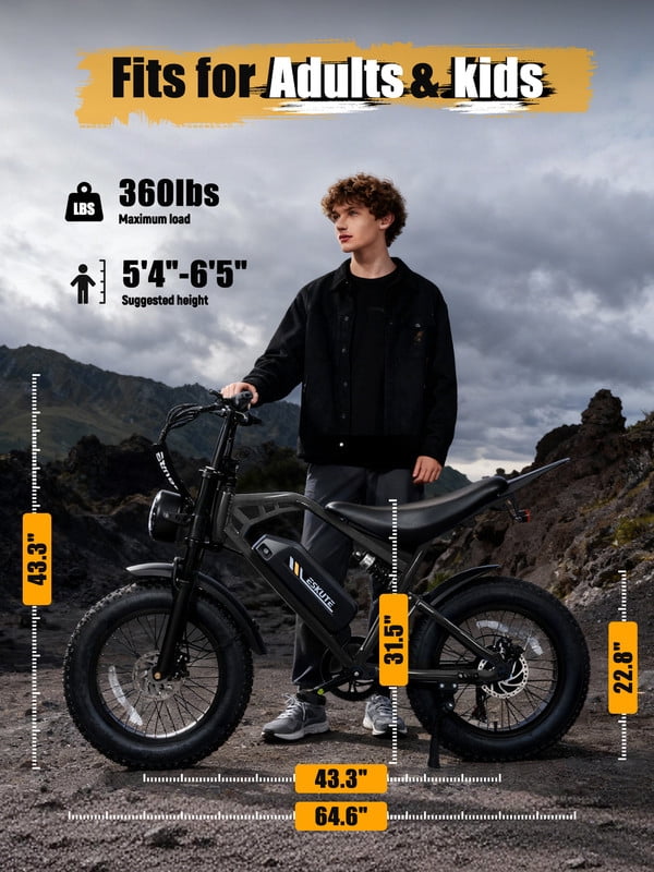 Elecby V200 Electric Bike for Adults, All-Terrain Fat Tire E-Bike with NFC Unlock, 7-Speed Dual Suspension (Black, 20 in x 4.0 in) u4bmi