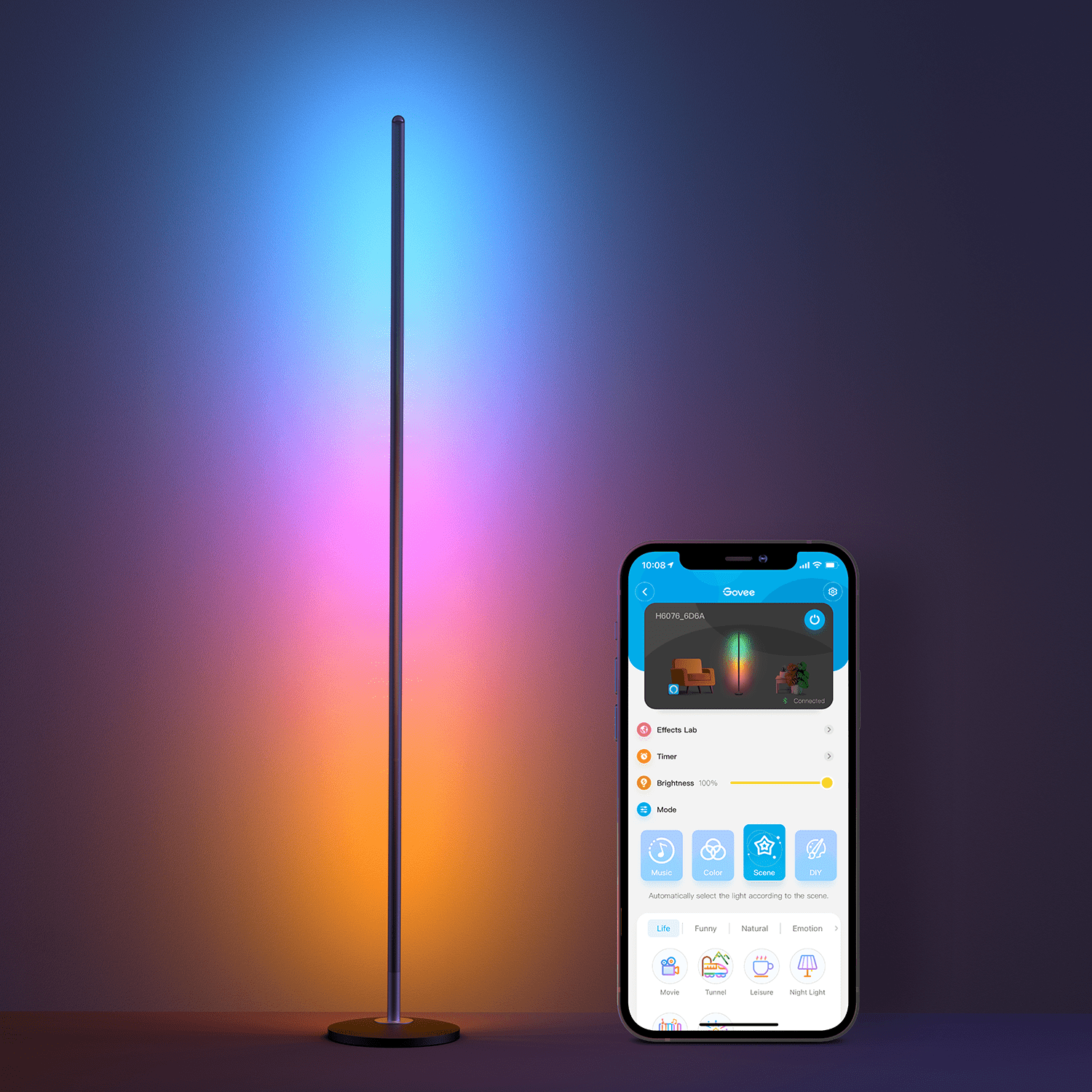Govee Smart RGBICW Floor Lamp, LED Color Changing Corner Light with Music Sync and Voice Control (59 in) he5vj