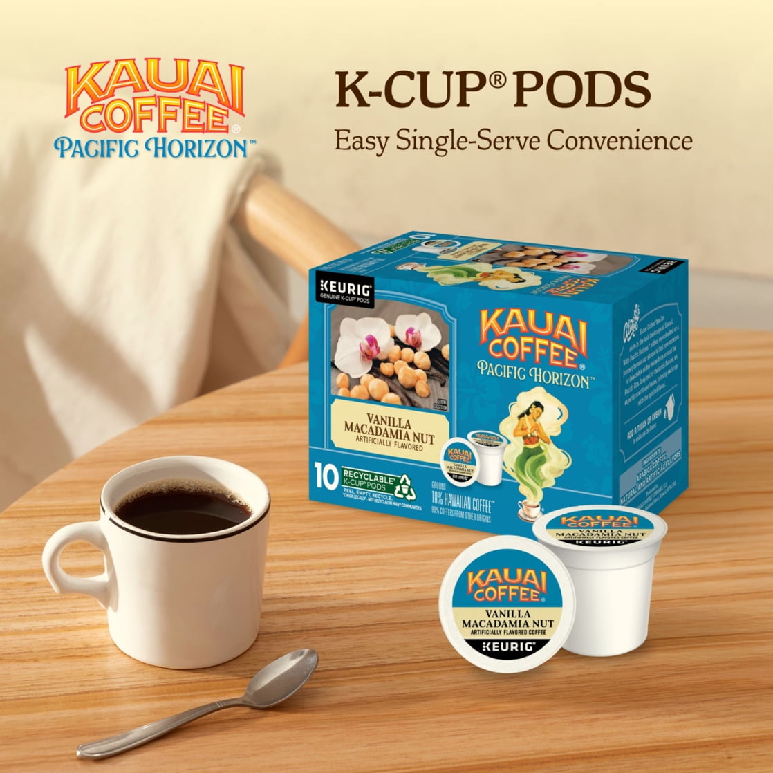 Kauai Coffee Vanilla Macadamia Nut Medium Roast Arabica Coffee, Keurig K-Cup Pods (10 Count) gp4ua