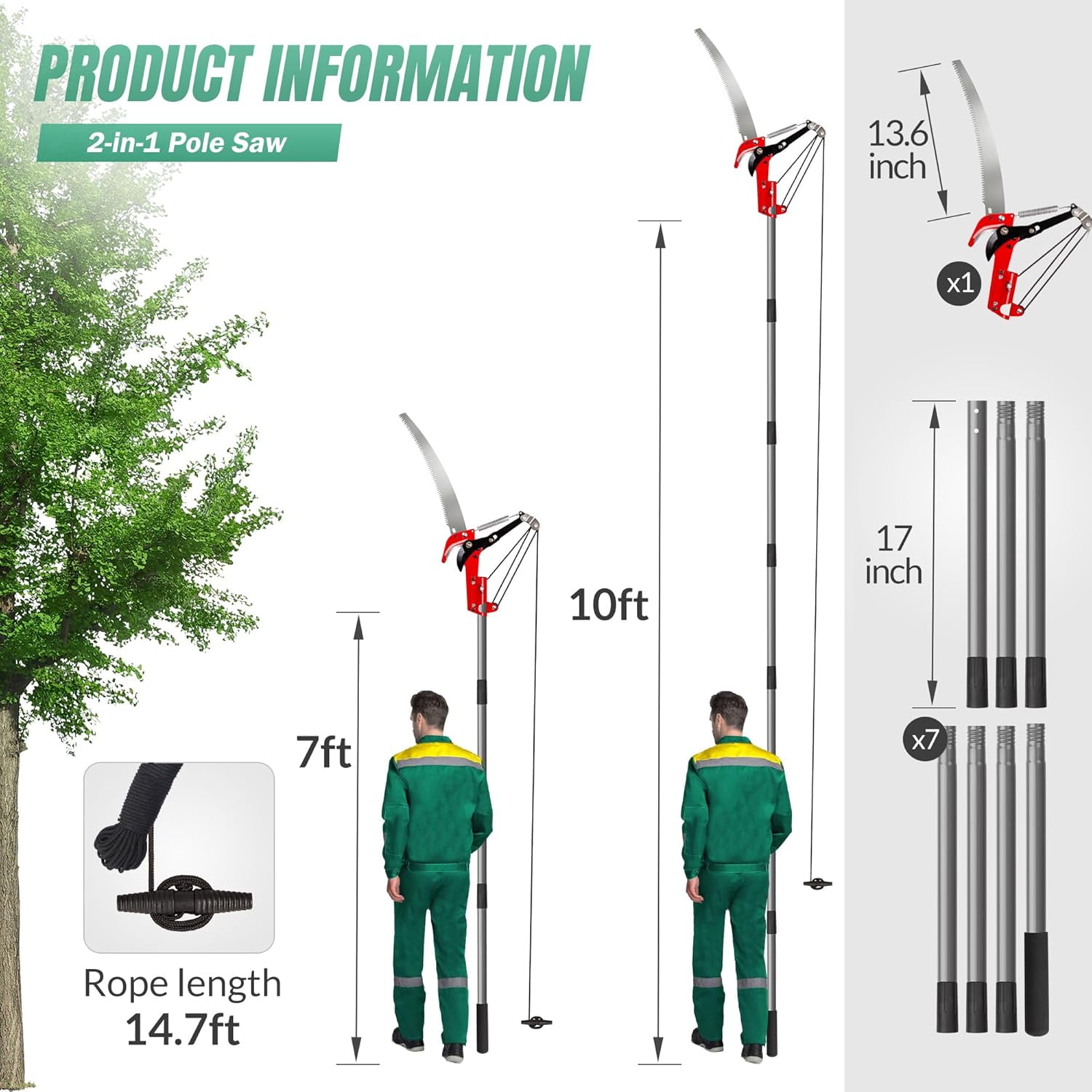 Suchtale Telescopic Pole Saw and Tree Pruner with Carbon Steel Blade (10 ft) ubfk4