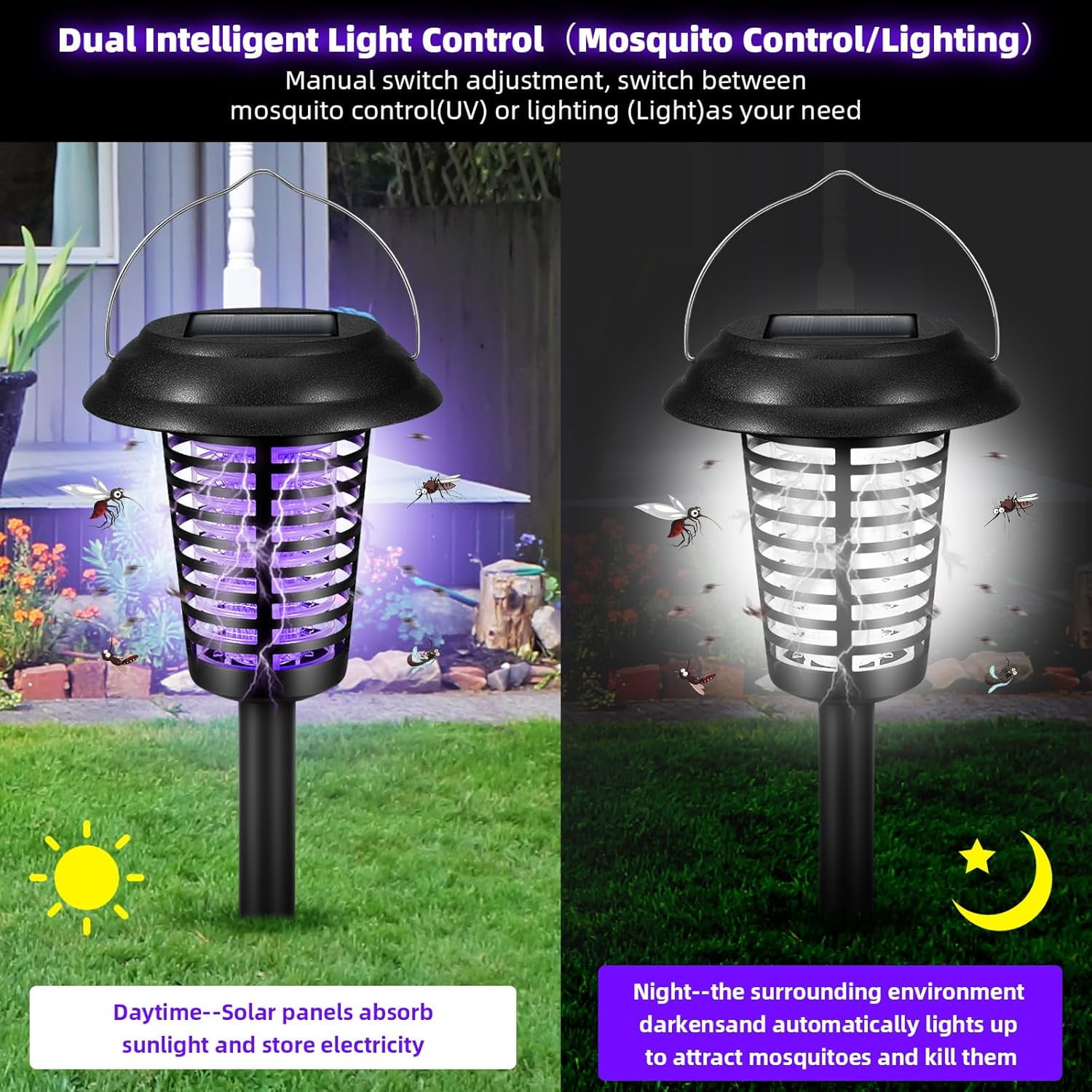 Jinyi Solar Bug Zapper Outdoor Mosquito Killer Lamp (2-Pack, White/Purple Light) gq762