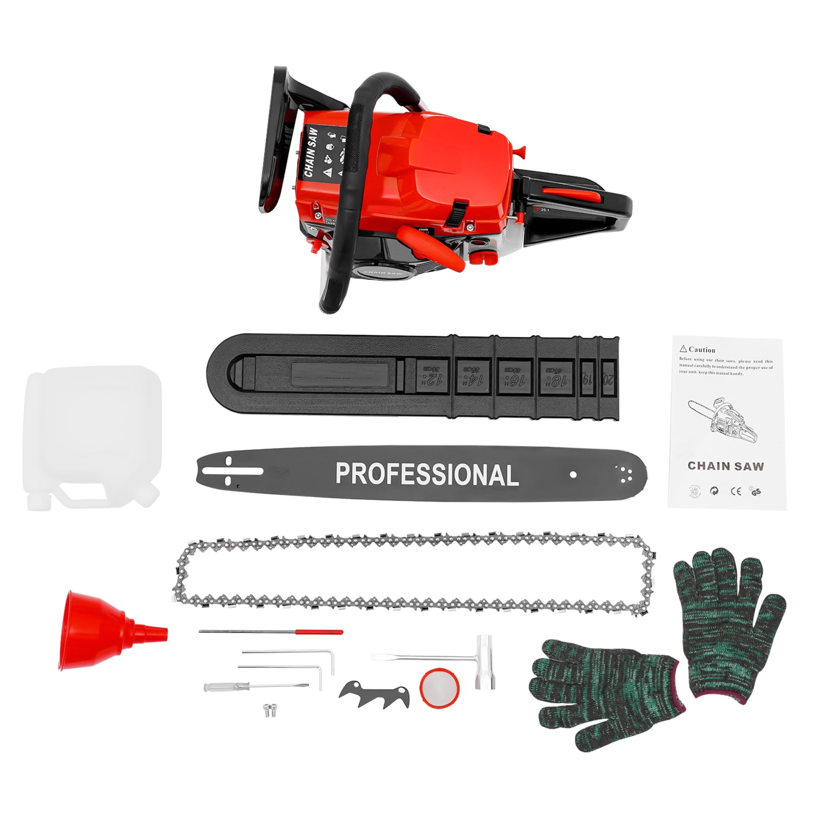 TOOL1SHOoo 58cc 2-Stroke Gasoline Chainsaw with 20 in Bar and Chain Brake (Red, 20 in) ng3mi