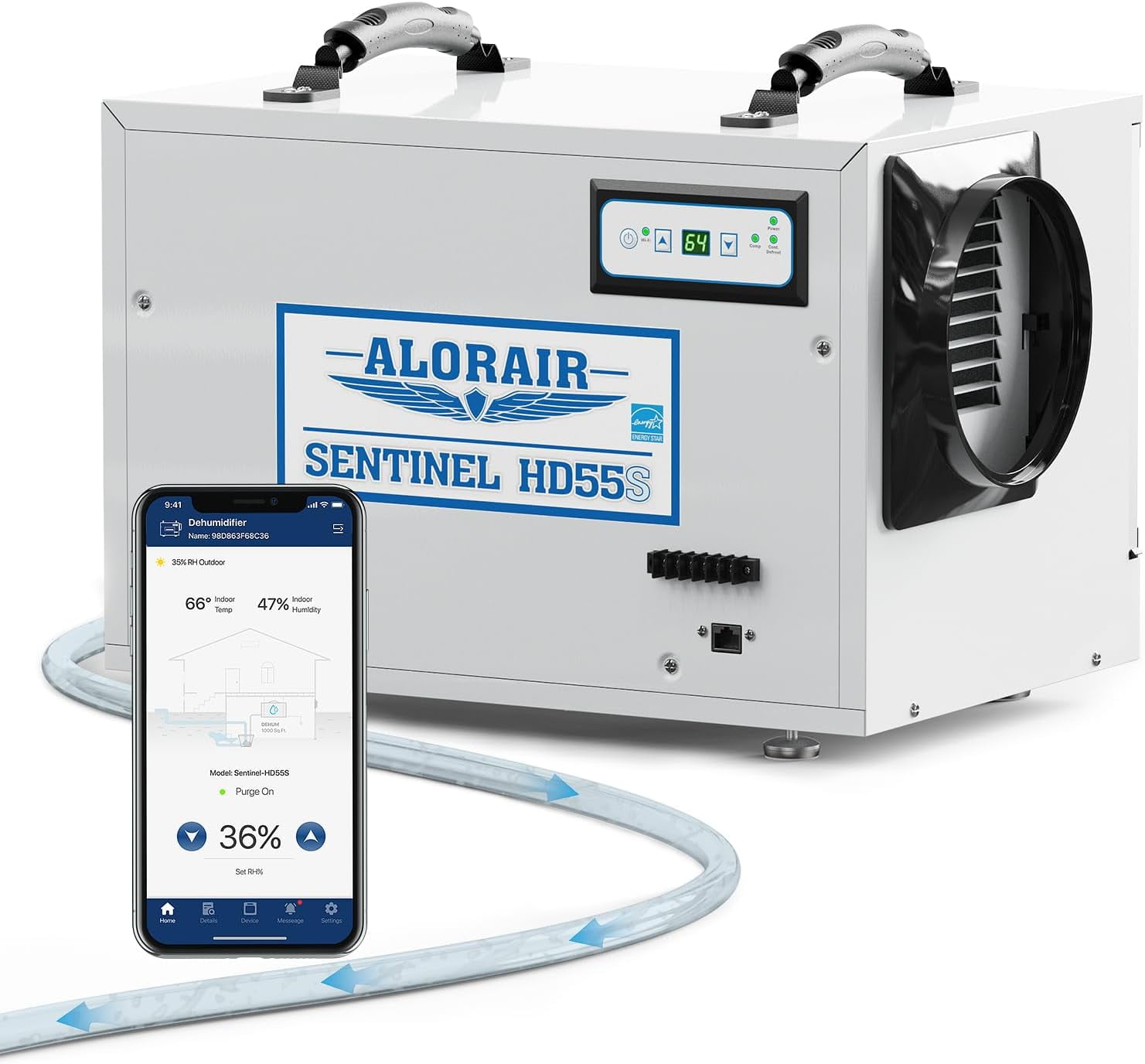 AlorAir Crawl Space Dehumidifier, 120 PPD Energy Star Commercial Basement Dehumidifier with Wi-Fi App Control (White, 19.2 x 12.2 x 13.3 in) eh1m1