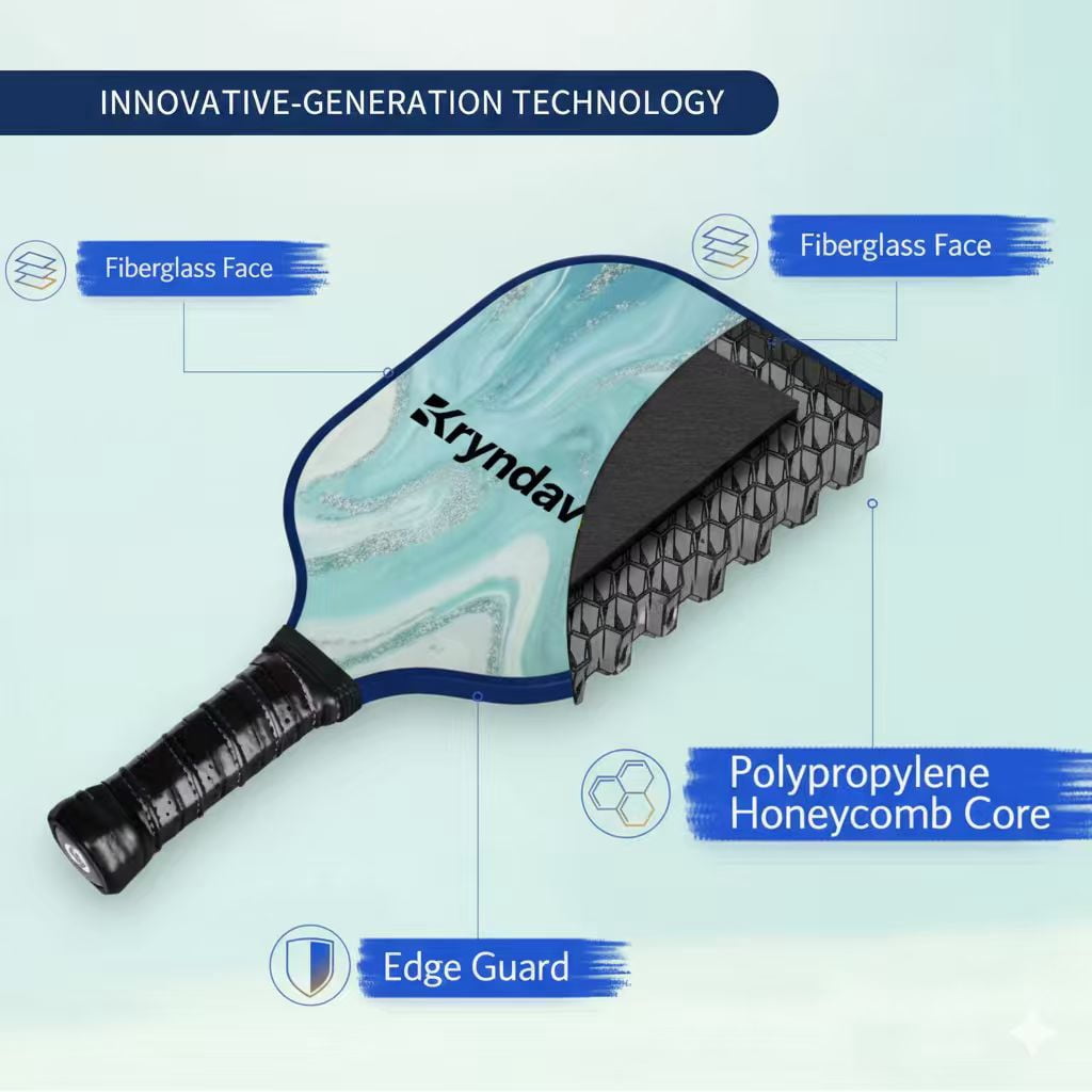 Kryndavox Pickleball Paddle Set, Lightweight Carbon Fiber Racket with Carry Bag and Balls (Blue, 1 Pack) 9o6n8