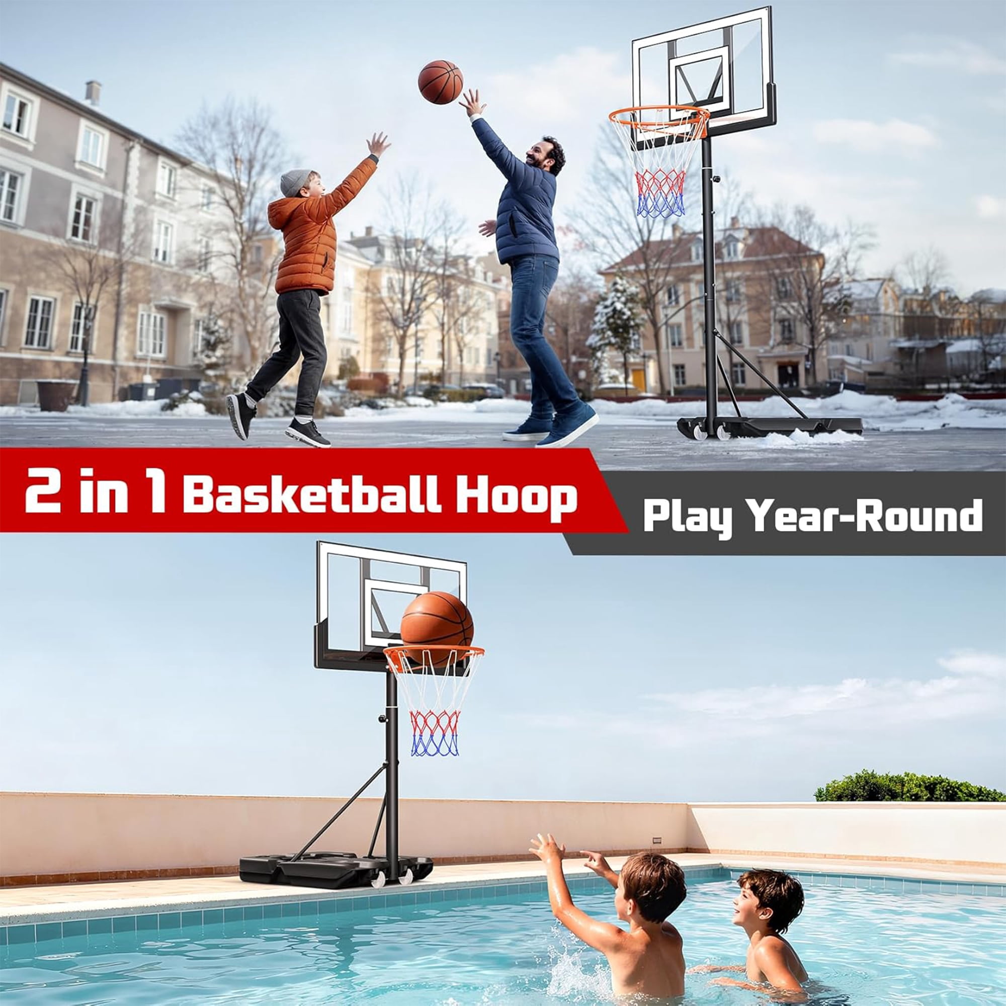 Toremore 40 in. Portable Basketball Hoop System, Height Adjustable Outdoor Goal with Shatterproof Backboard (White, 3.3-10 ft) uwc35
