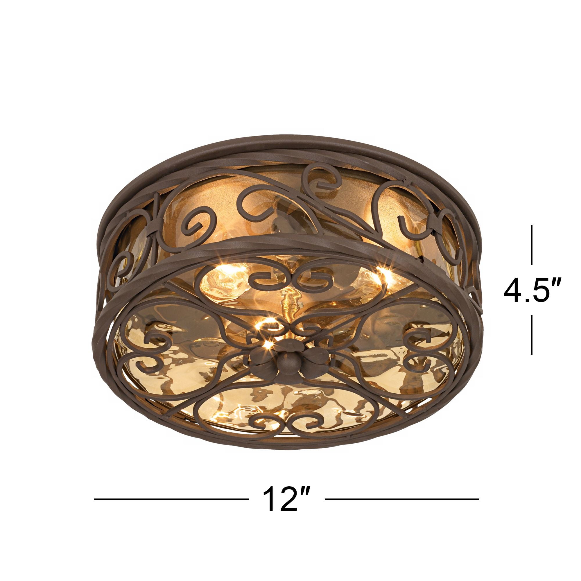 John Timberland Casa Seville Rustic Farmhouse Flush Mount Outdoor Ceiling Light Fixture (Dark Walnut, 12 in Wide) 43byl