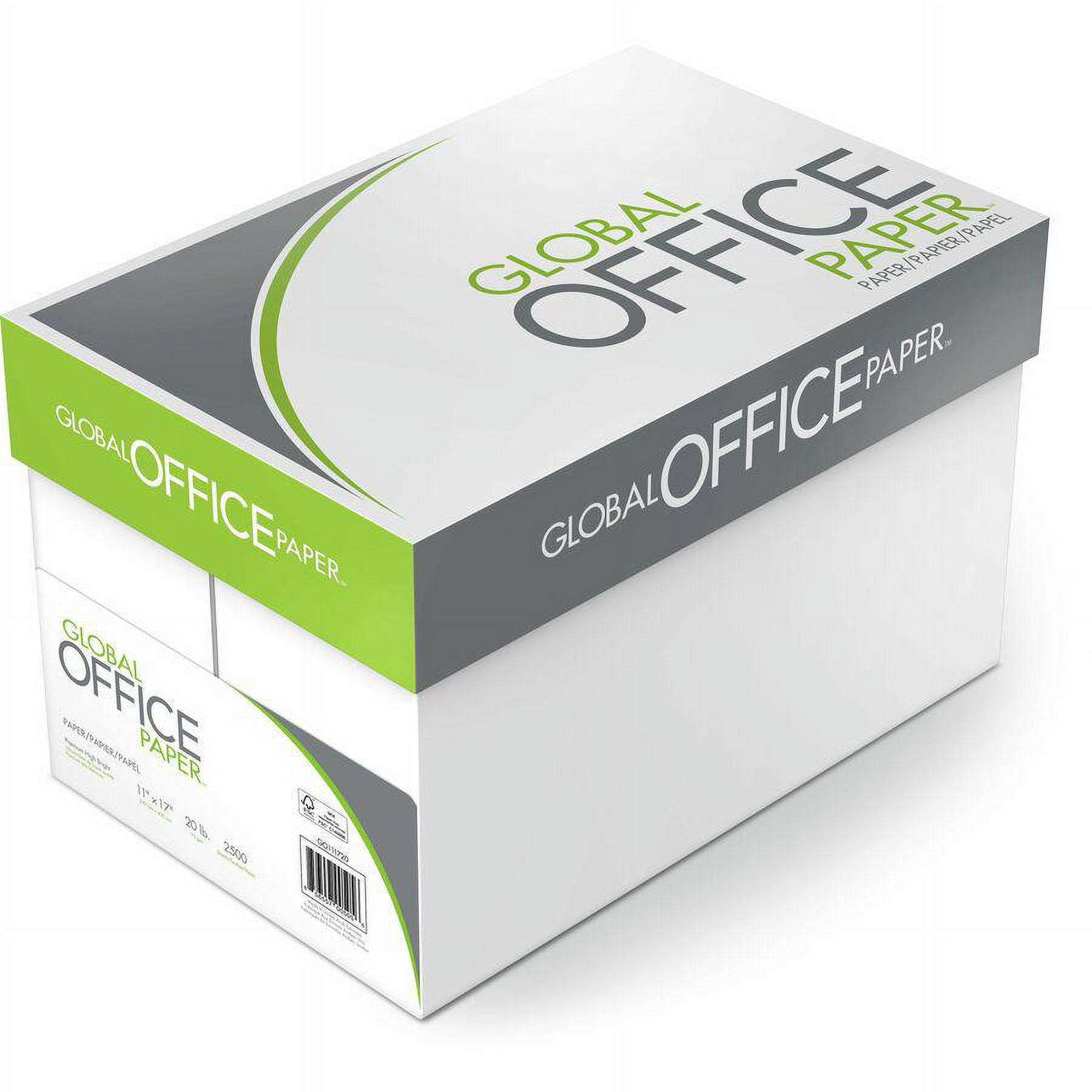 Global Office Premium Multipurpose Paper, High-Brightness Printing Paper for Laser and Inkjet Printers (White, 11 in x 17 in, 2500 Sheets) oub0f