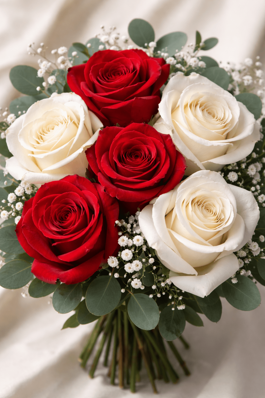 KaBloom Fresh Flower Bouquet, Hand-Arranged Red and White Roses (6 Count) mzcic