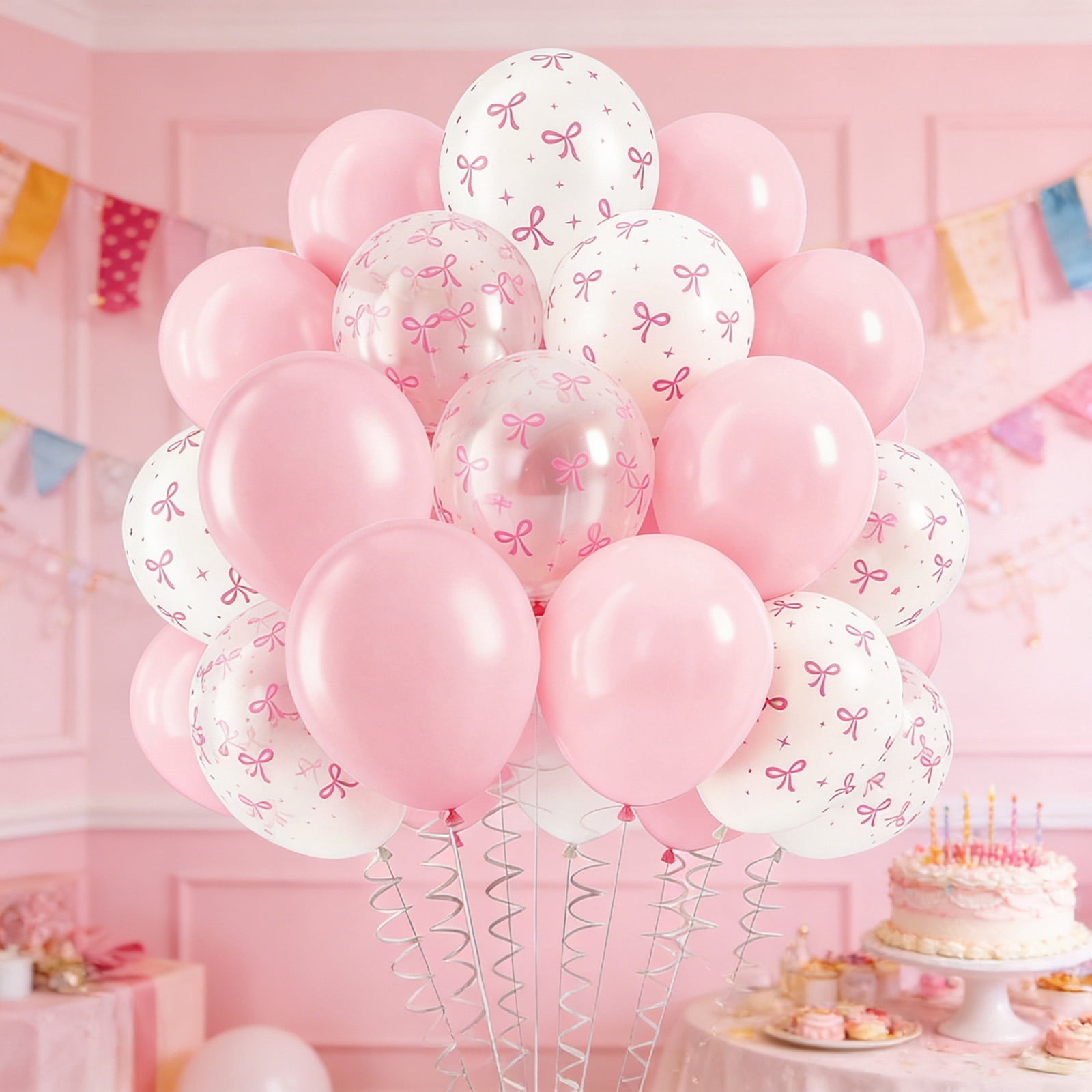 SMF Pink Bow Balloons Party Decoration Set (Pastel Pink, 35-Piece Pack) k7gzk