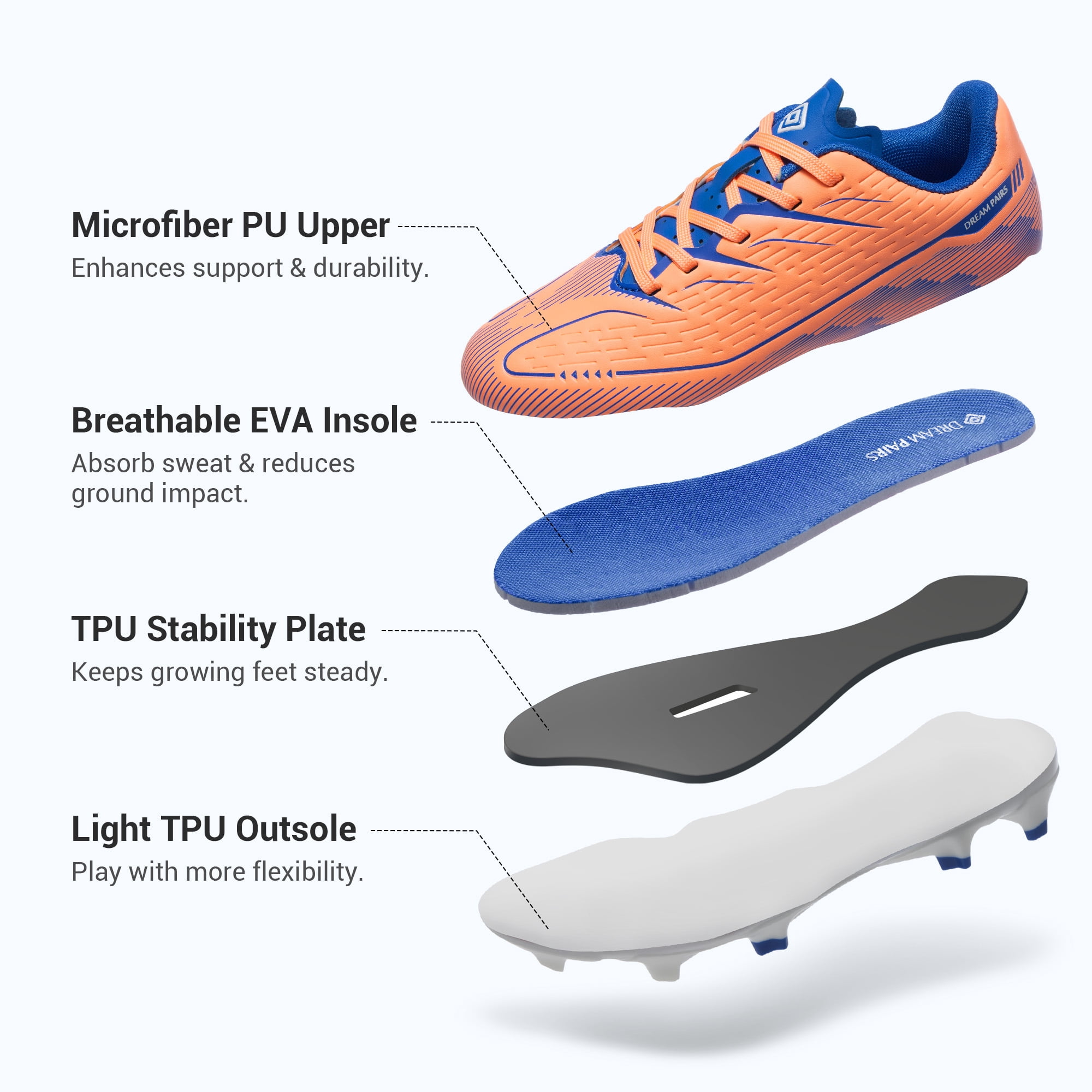Dream Pairs Kids Multi Ground Soccer Cleats Athletic Football Shoes (Orange, 13 US Little Kid) uoocw