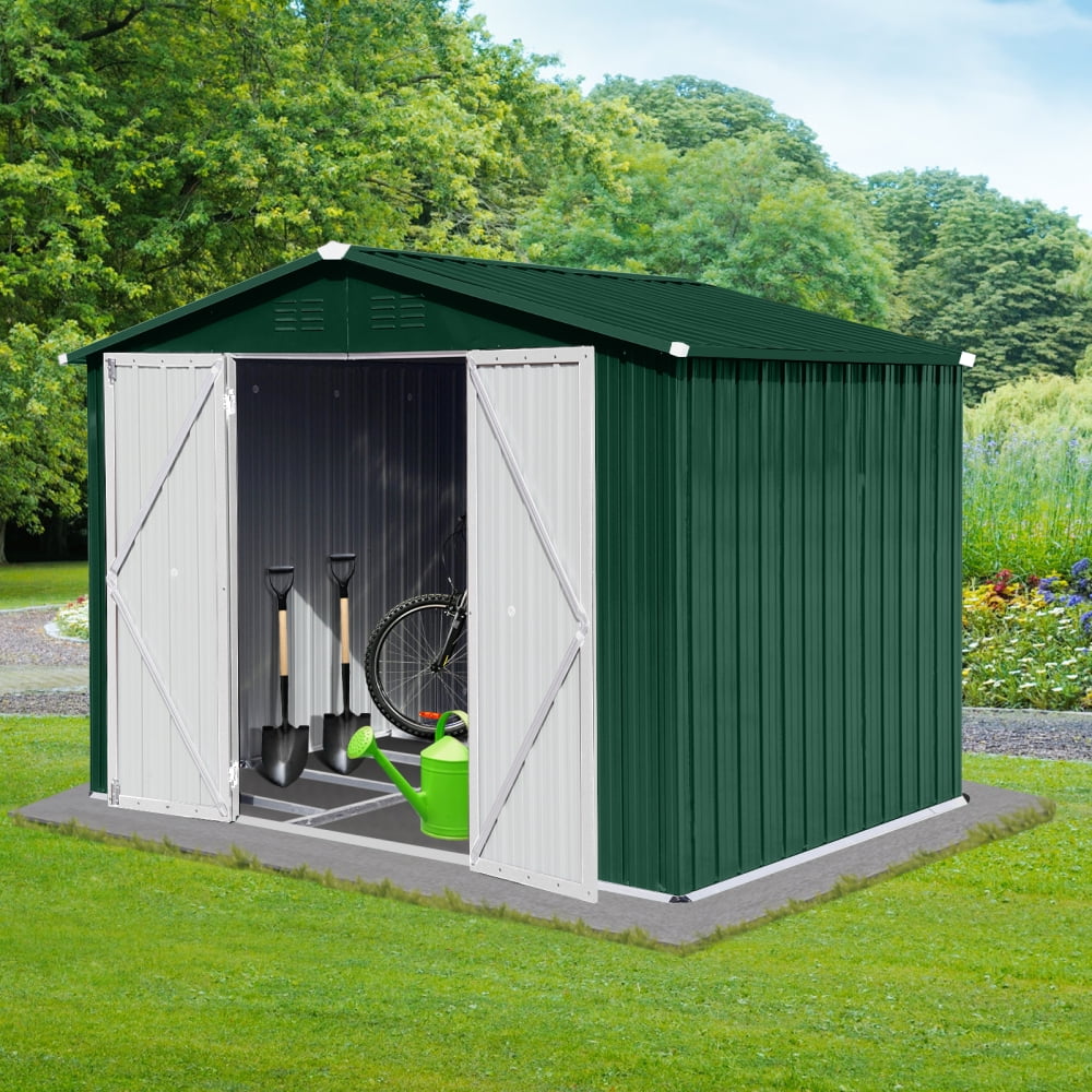 Generic Metal Garden Shed Outdoor Storage Building (Green and White, 6 ft x 8 ft) n1k9l
