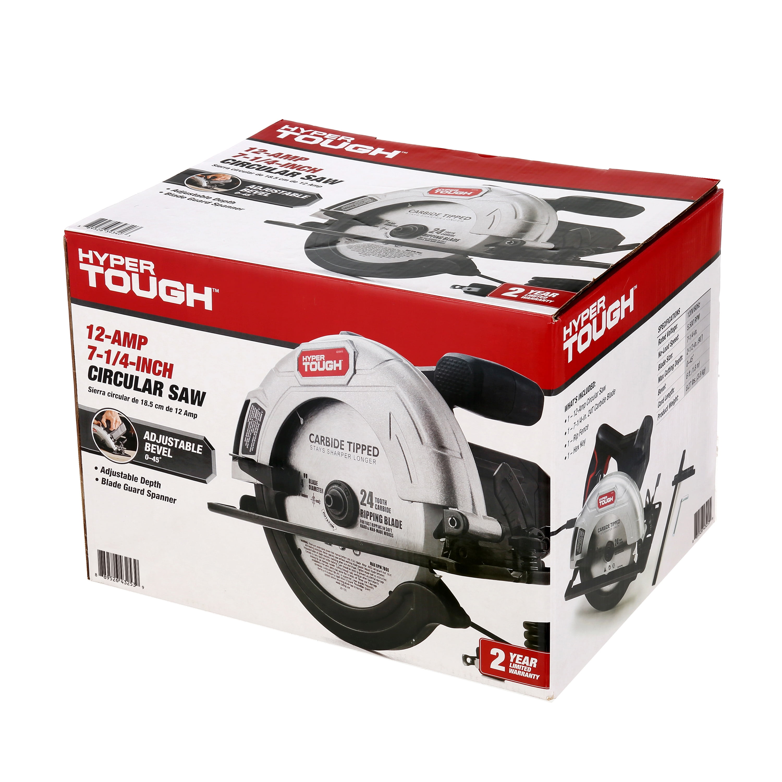 Hyper Tough 12 Amp Corded Circular Saw with Steel Shoe and Adjustable Bevel (7.25 in) fee8g