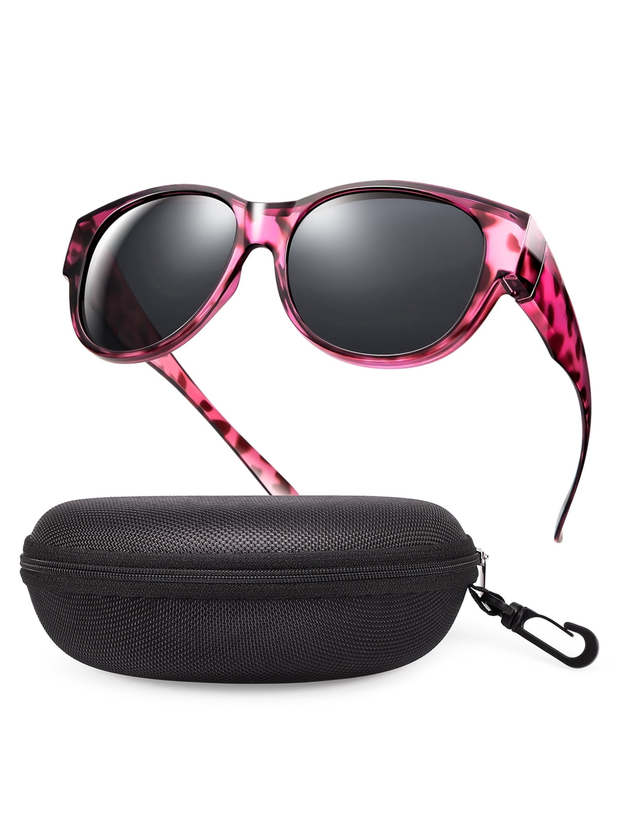 TINHAO Fit Over Sunglasses Polarized Wrap Around Cat-Eye UV400 Protection (Black, One Size) nqk31
