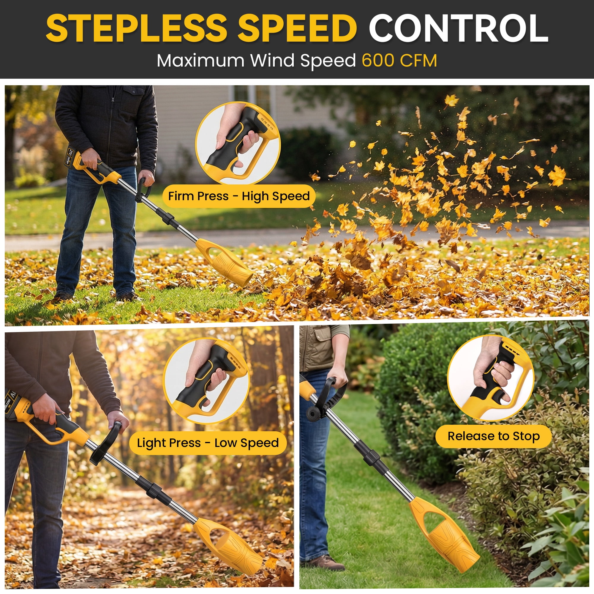 HOTREE Cordless Leaf Blower 600CFM High-Velocity Electric Sweeper for Lawn and Patio Maintenance (2.7 lb) zxrgs