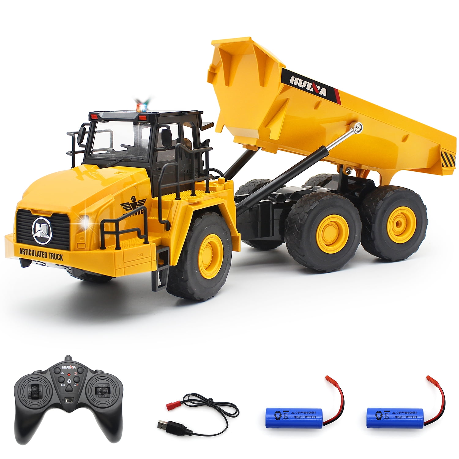 Fisca Remote Control Dump Truck, 6 Channel RC Construction Vehicle with Lights and Sound (Yellow, 15.55 in) tbofd