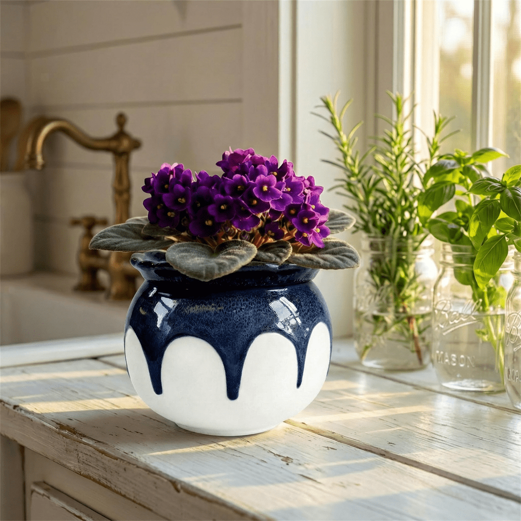 EFISPSS Self-Watering Ceramic African Violet Pot, Minimalist Indoor Planter for Succulents and Herbs (Blue Gradient, 6 in) wgnjo