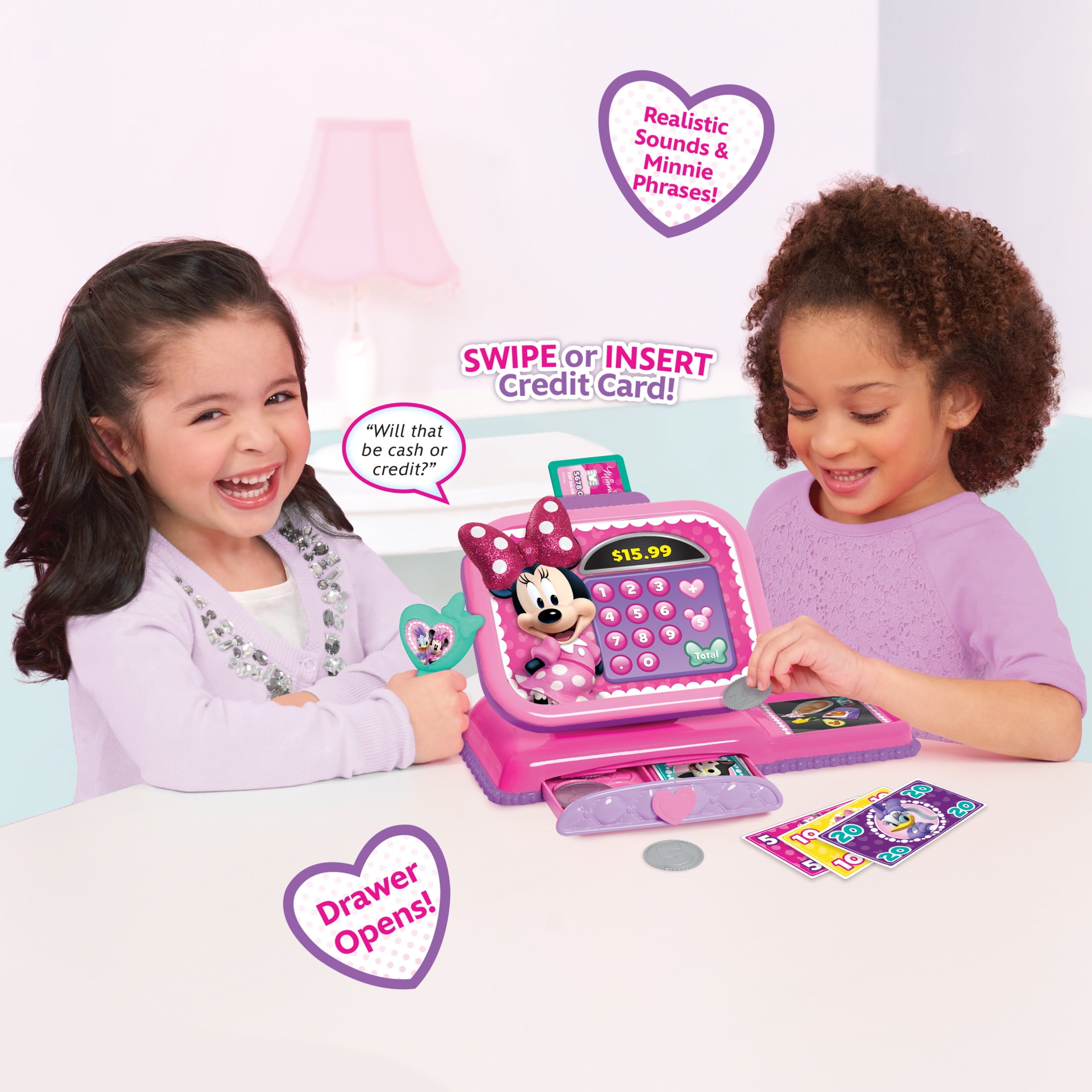 Minnie Mouse Bowtique Cash Register Interactive Pretend Play Set with Scanner and Play Money (1 Set) l3qqj