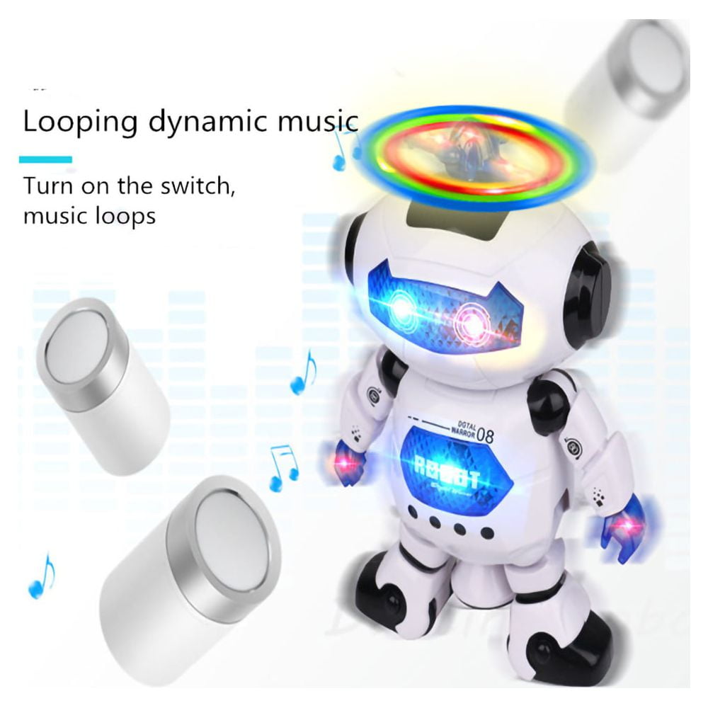 DAMMYTY Intelligent Electronic Robot Toy, Walking Dancing Singing Interactive Toy with 360 Degree Spinning and Flashing Lights (White, 8 in) ynvdk