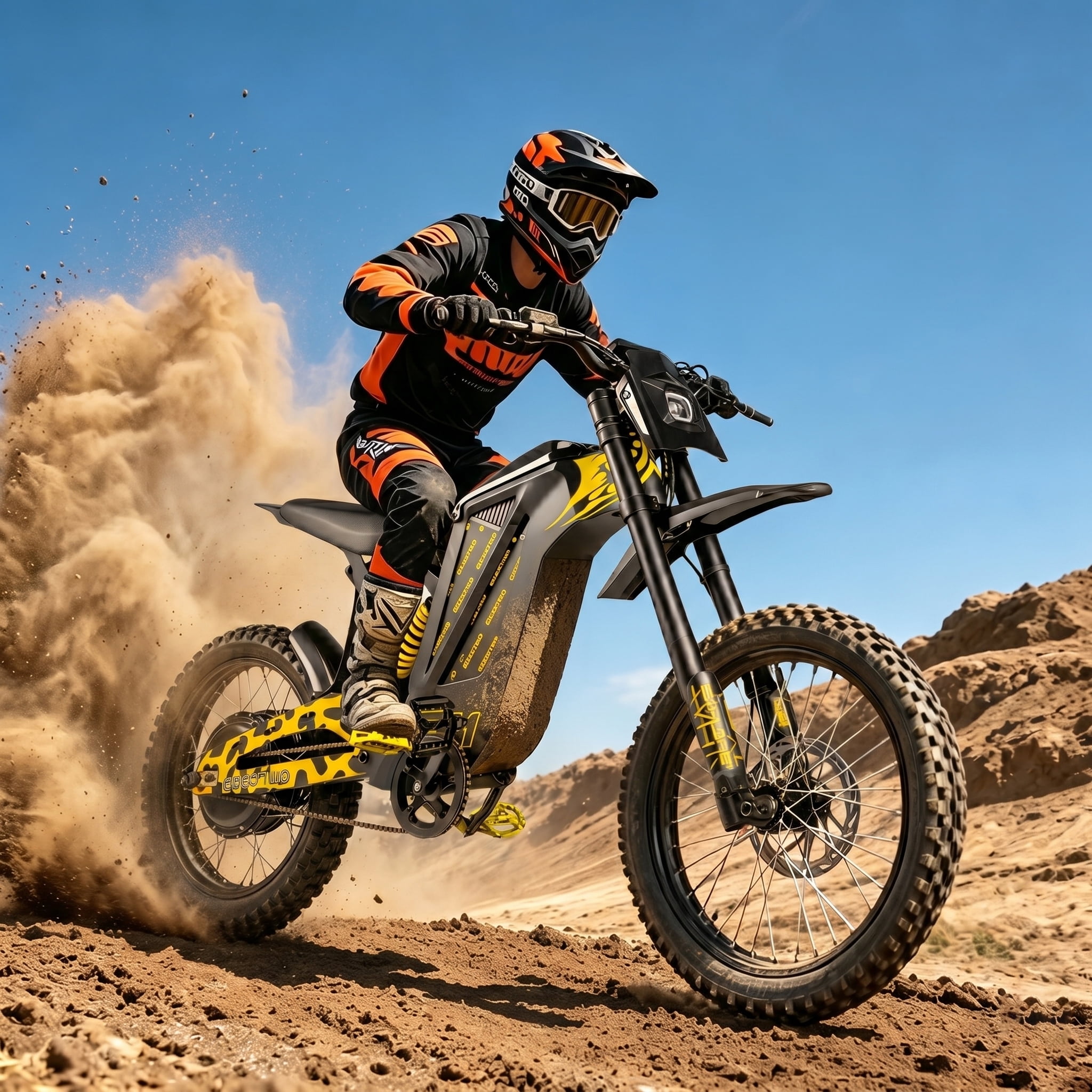 EOEOTWO EX1 Adult Off-Road Electric Dirt Bike, 3000W Motor, 40MPH Top Speed, Dual Hydraulic Shock Suspension (Yellow, 17 in Tires) 01ywm