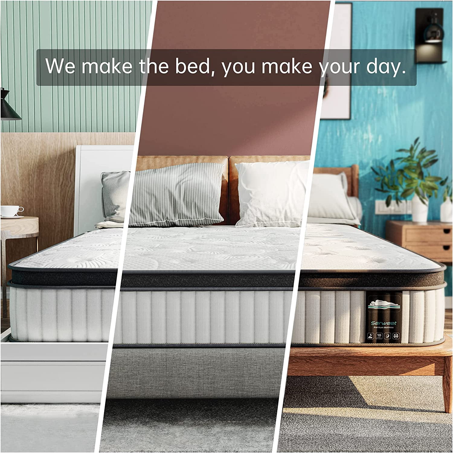 Serweet 10 Inch Memory Foam Hybrid Queen Mattress, Medium Firm Innersprings for Motion Isolation (Grey, Queen) mdycf