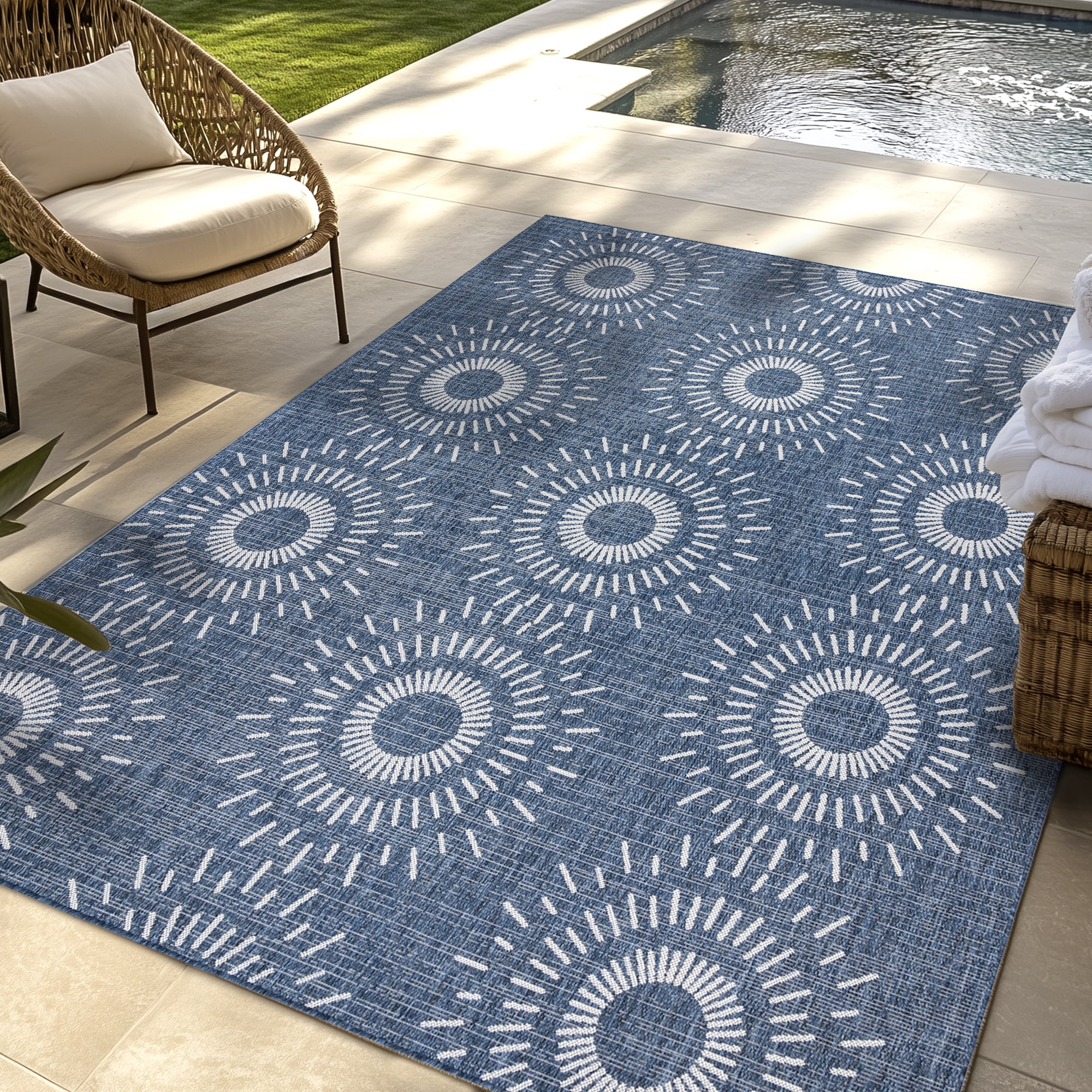 Gertmenian Tropea Tiaret Modern Geometric Indoor Outdoor Area Rug (Navy, 8 ft x 10 ft) rhag4