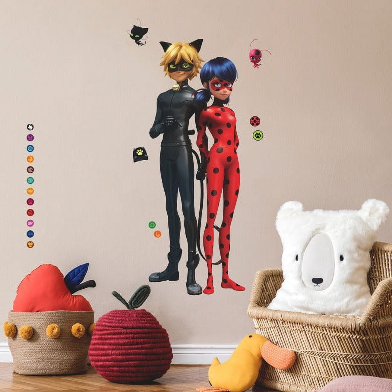 RoomMates Miraculous Ladybug and Cat Noir Giant Peel & Stick Wall Decals (Multicolor, 18 in x 40 in) 19vqd