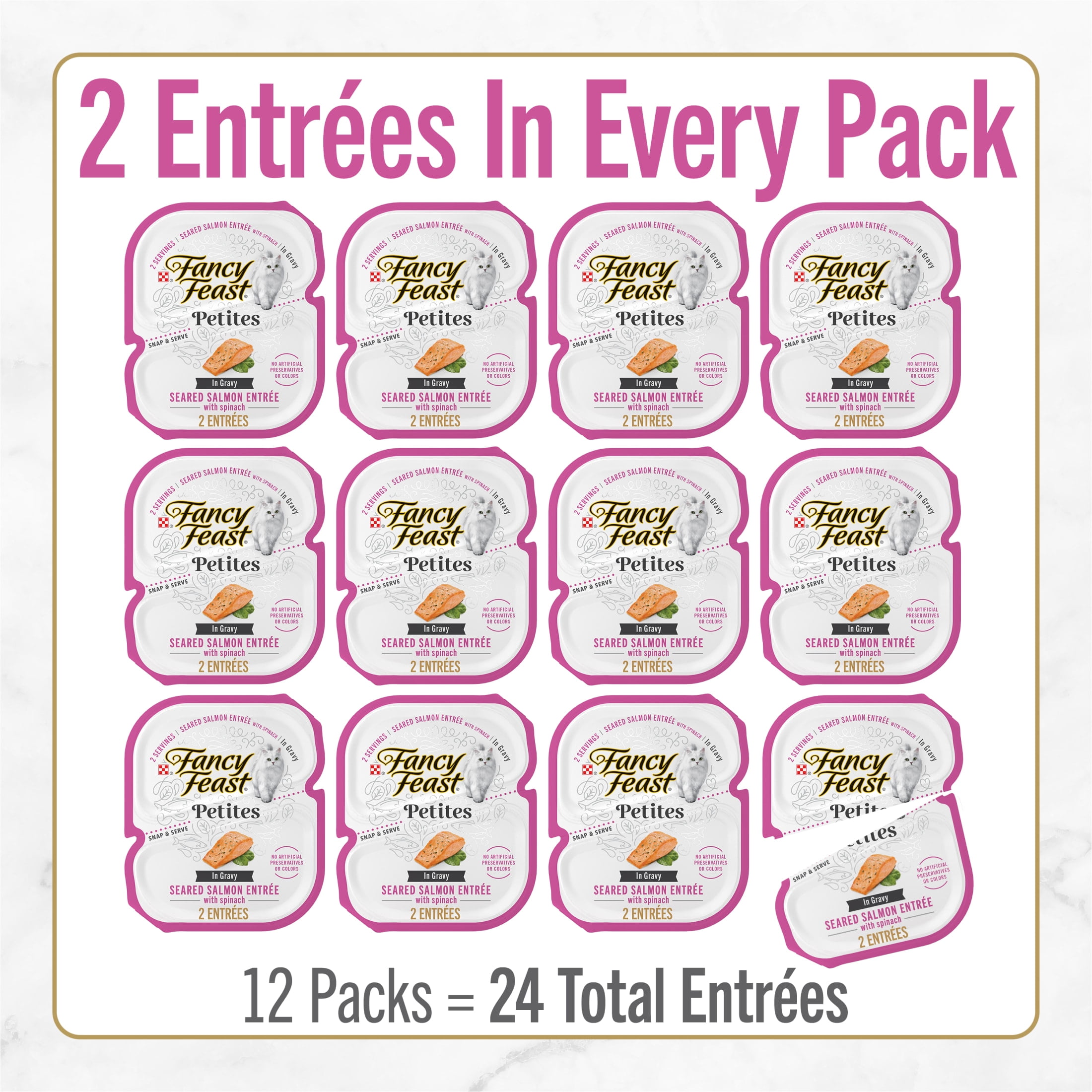 Fancy Feast Petites Seared Salmon Entree with Spinach Wet Cat Food (12 Pack, 2.8 oz) anumx