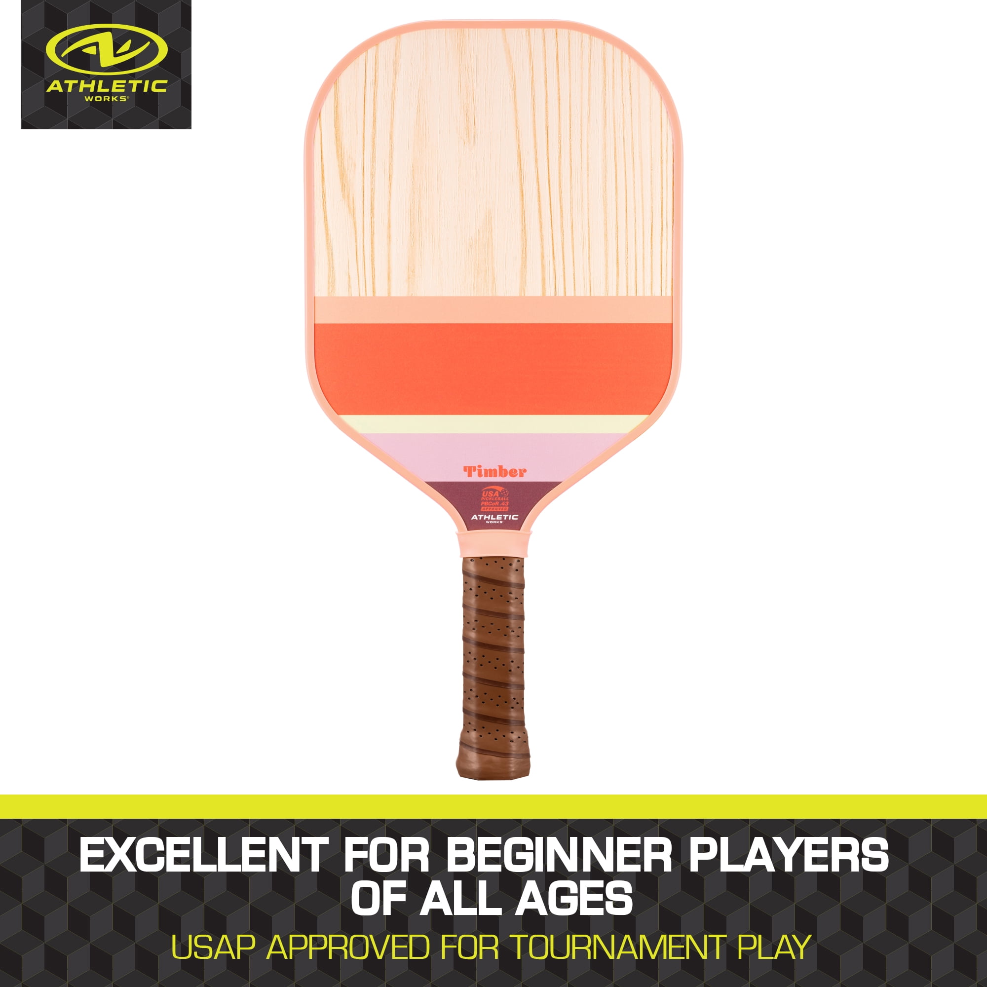 Athletic Works Timber Wooden Pickleball Paddle, Durable Recreational Racket (Orange, 15.5 in) dgaj5