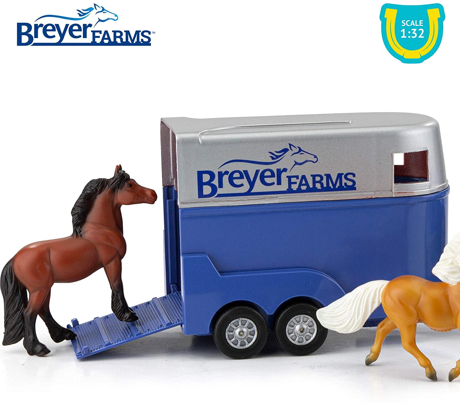 Breyer Farms Land Rover and Tag-a-Long Trailer Playset with 2 Stablemates Horses (Multi, 1:32 Scale) v5vrs