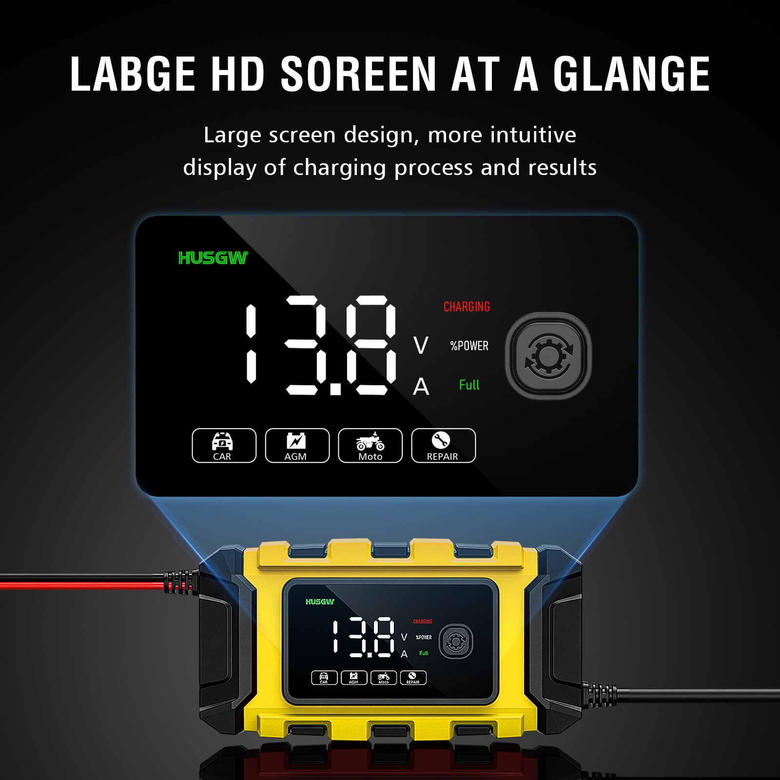 HUSGW 12V 6Amp Smart Automatic Battery Charger (Lead Acid, 2Ah-150Ah) 32df9