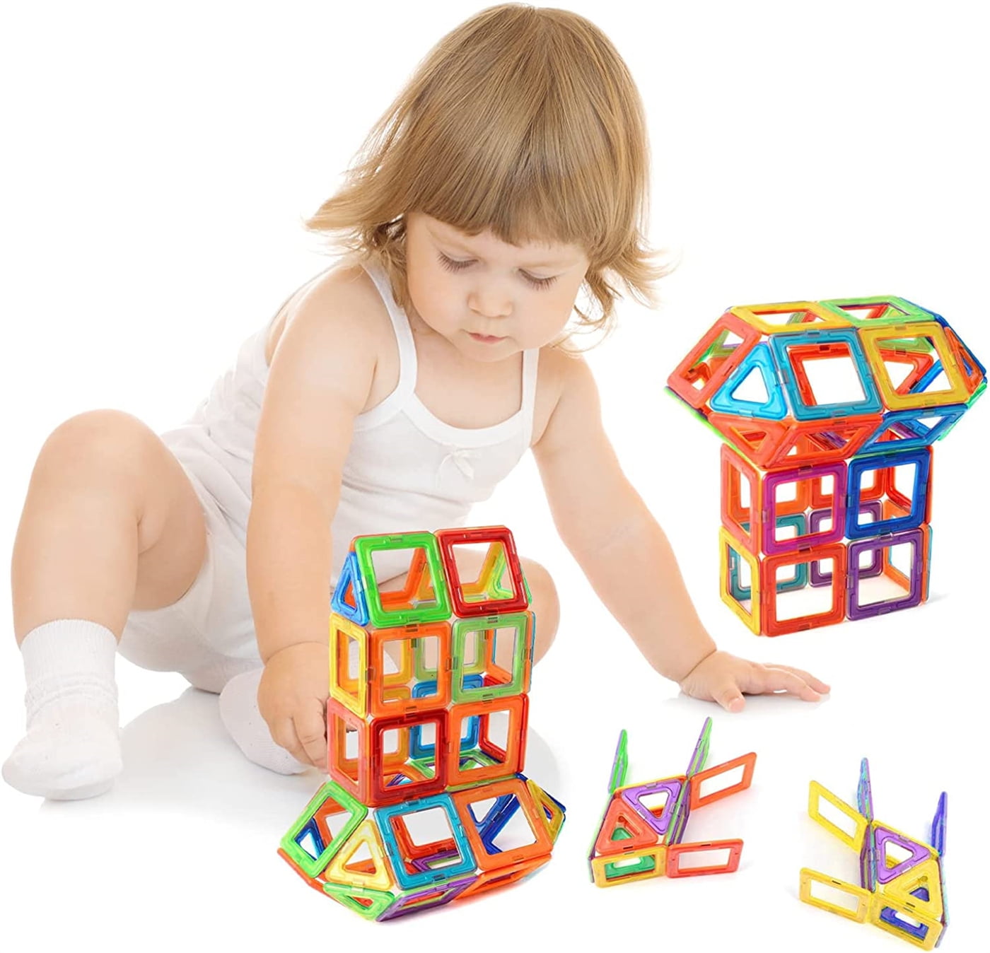 Bexikou Magnetic Building Blocks Educational Construction Set (Multicolored, 30 Piece Set) kh44y