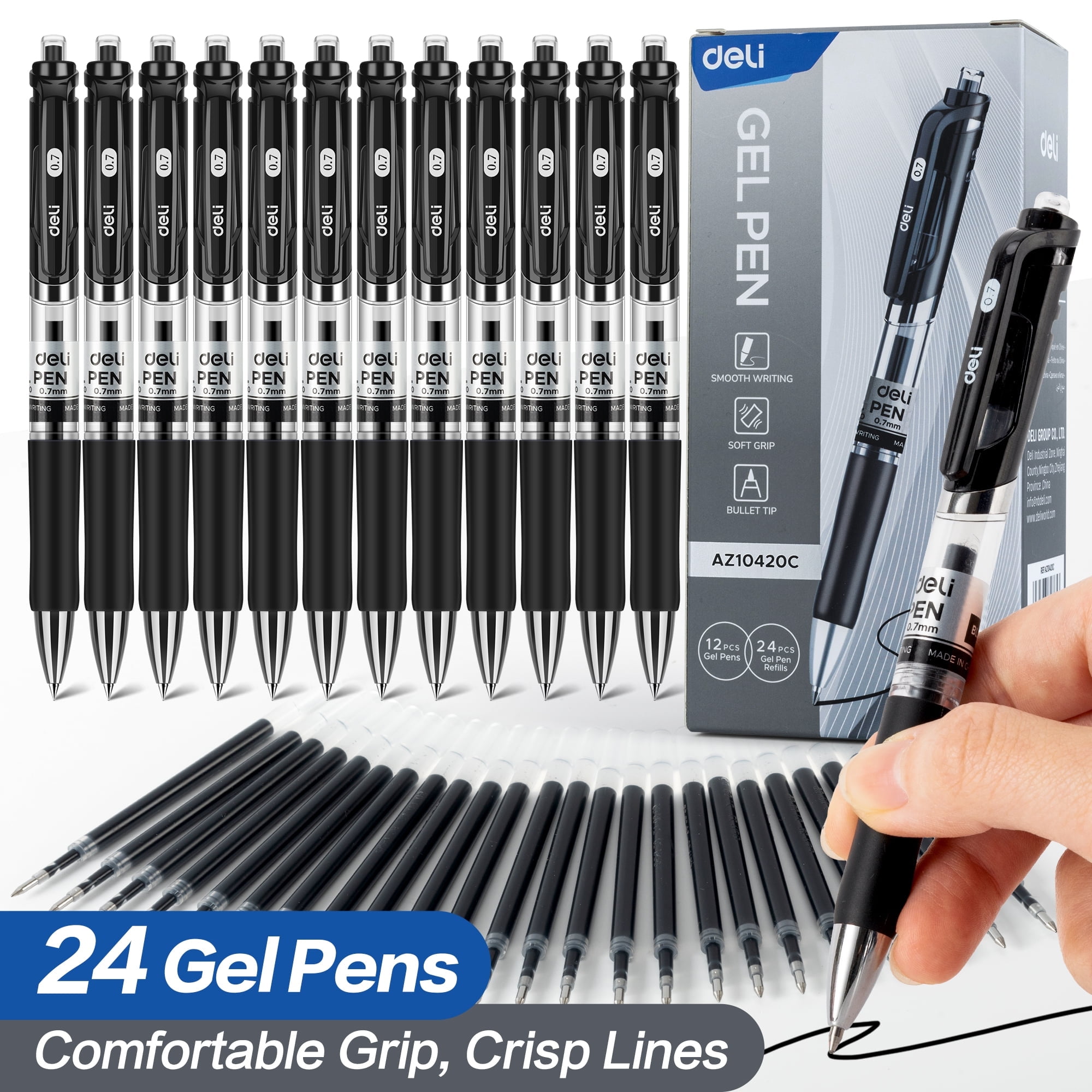 Deli Gel Pens Set with Refills, Smooth Writing Fine Point 0.03 in, Quick-Dry Ink (Black, 36 Pack) 4xw1c