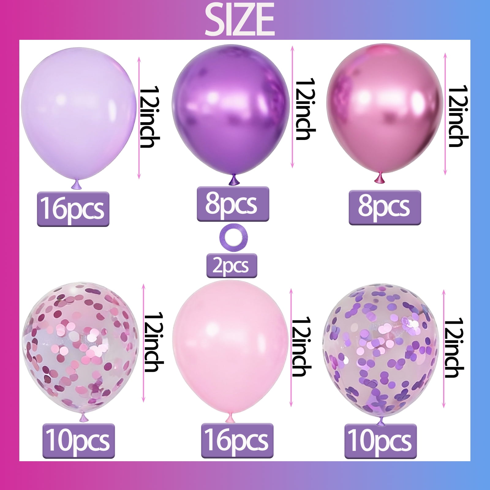 Qiameng Pink and Purple Balloon Arch Kit (Metallic and Pastel, 68 Pack, 12 in) jh2k9
