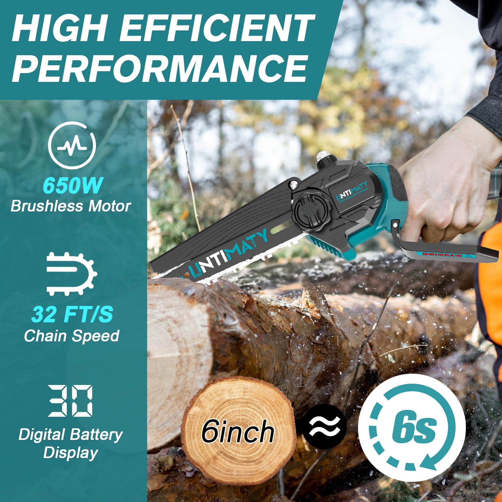 UNTIMATY Cordless Mini Chainsaw for Tree Trimming and Wood Cutting (Blue, 6 in) i8jxn
