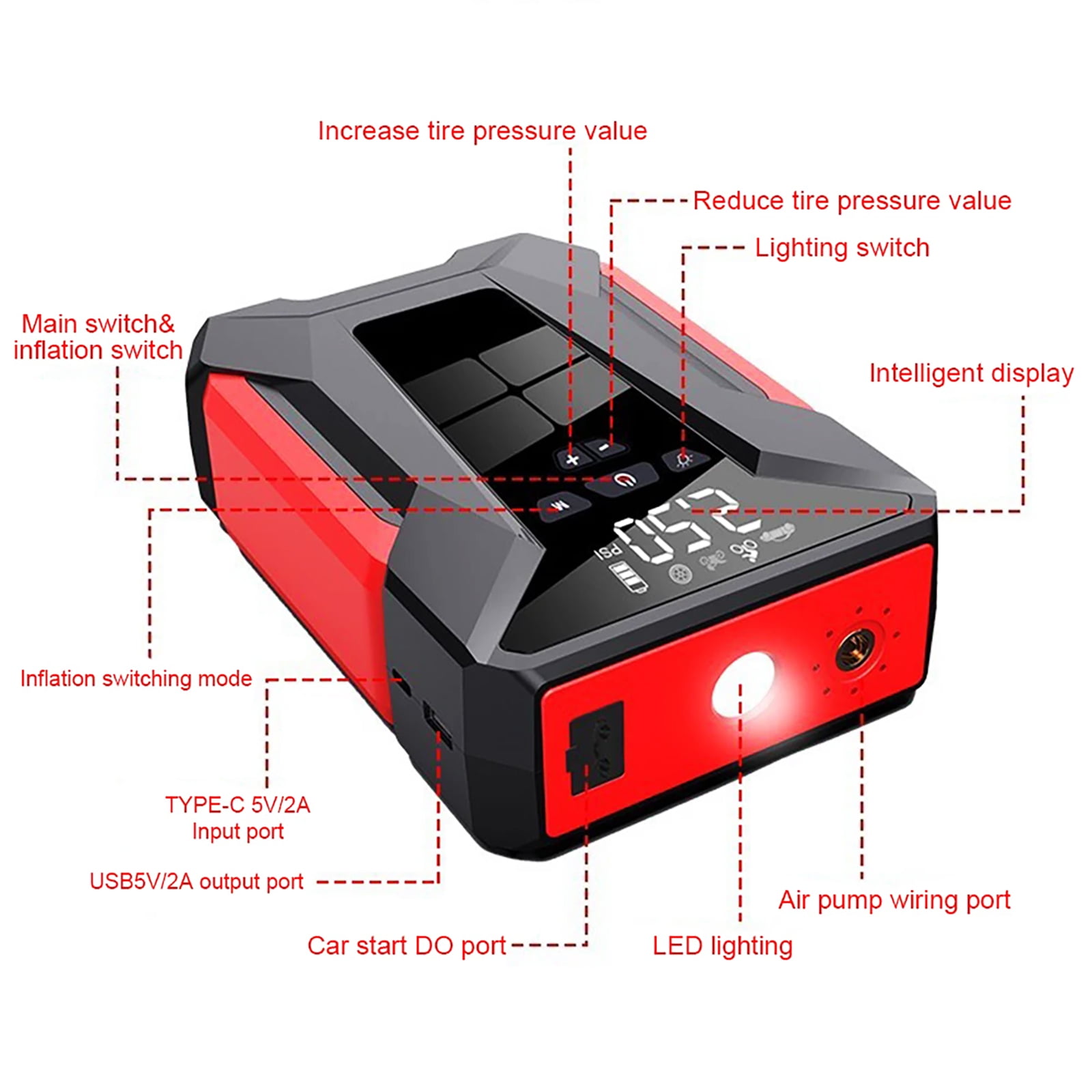 Amybaby 8-in-1 Emergency Jump Starter and Tire Inflator, 4000A Peak Portable Power Bank with 150PSI Air Compressor (1 Unit) zk7os
