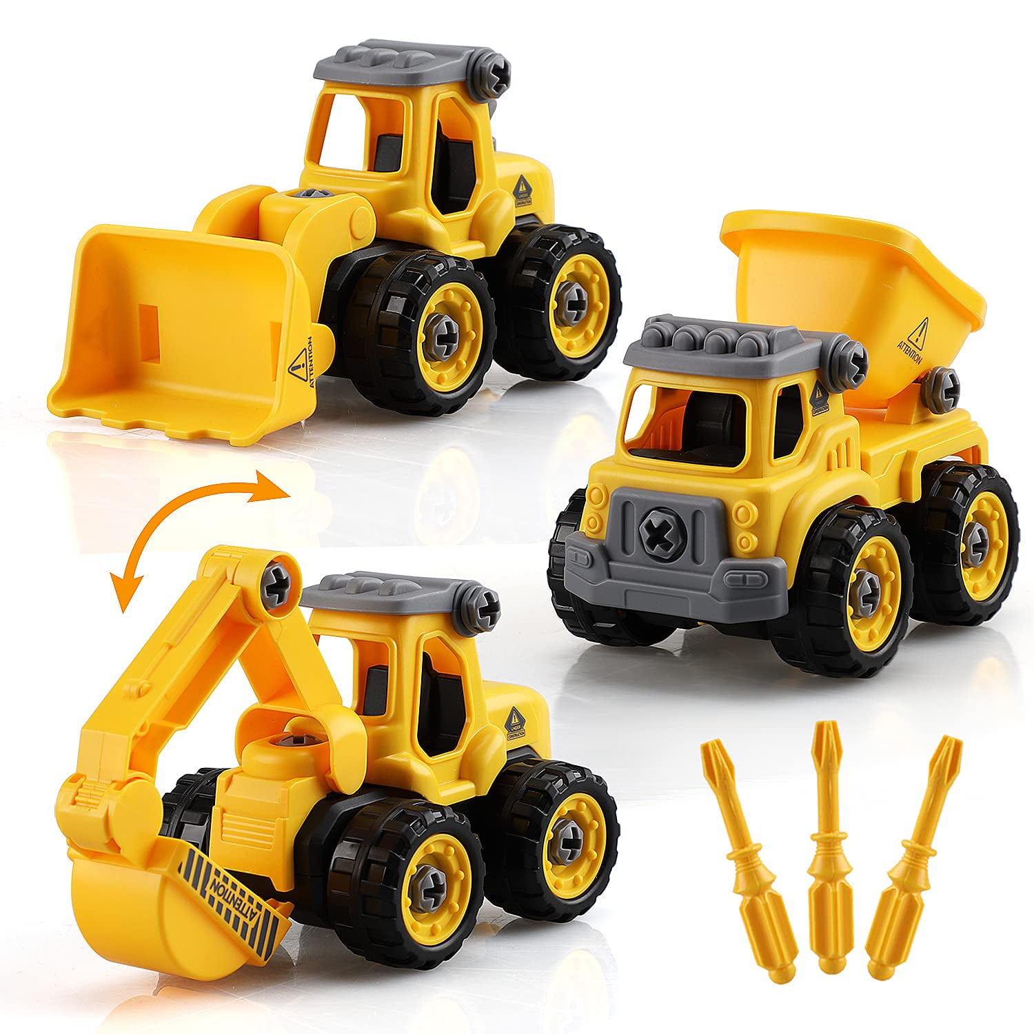 Toy Life Construction Vehicle Building Set, STEM Educational Toy for Kids (Yellow, 3 Count) ph9bv